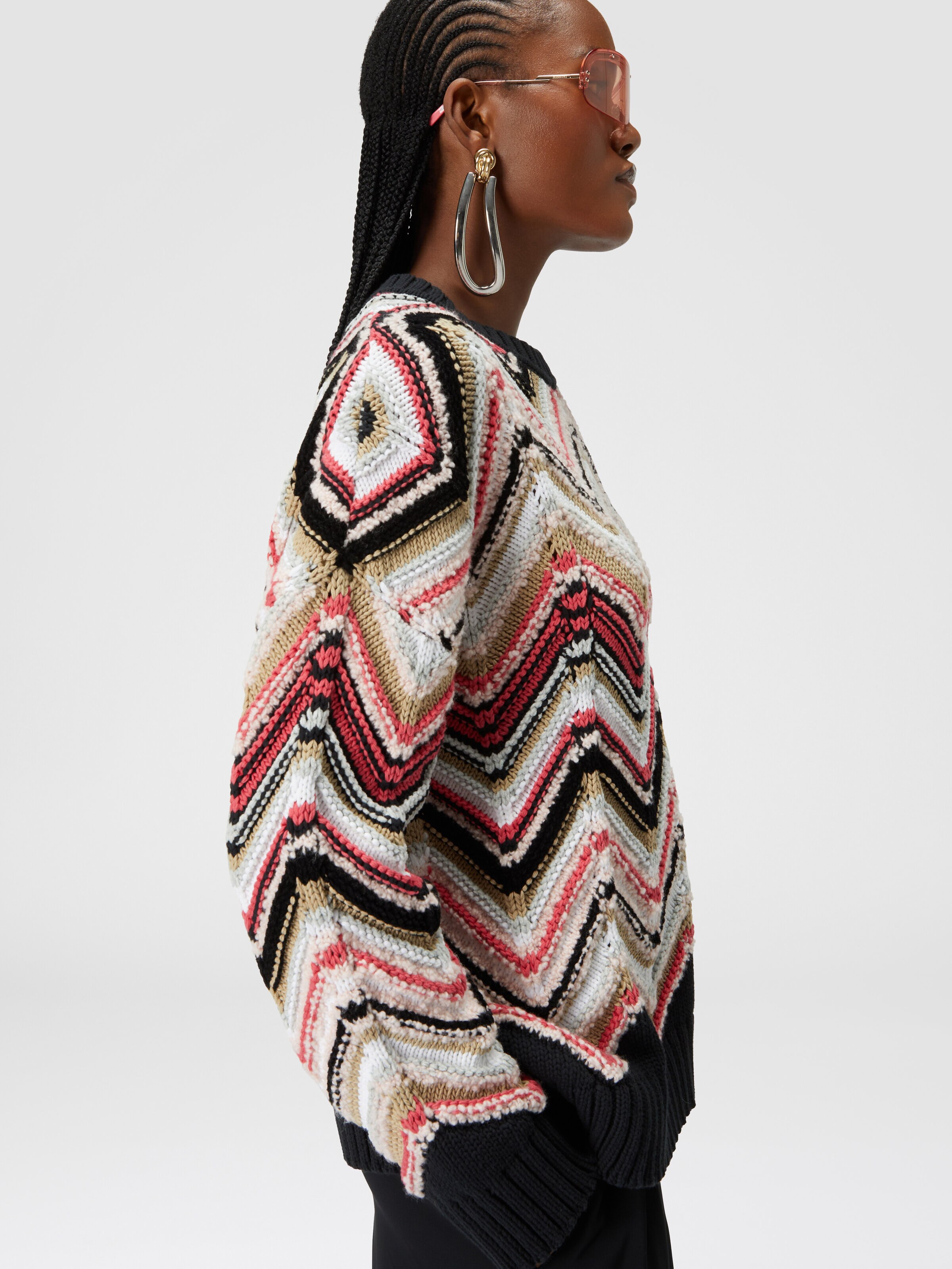 Crewneck pullover in zigzag wool blend, Multicoloured  - 3