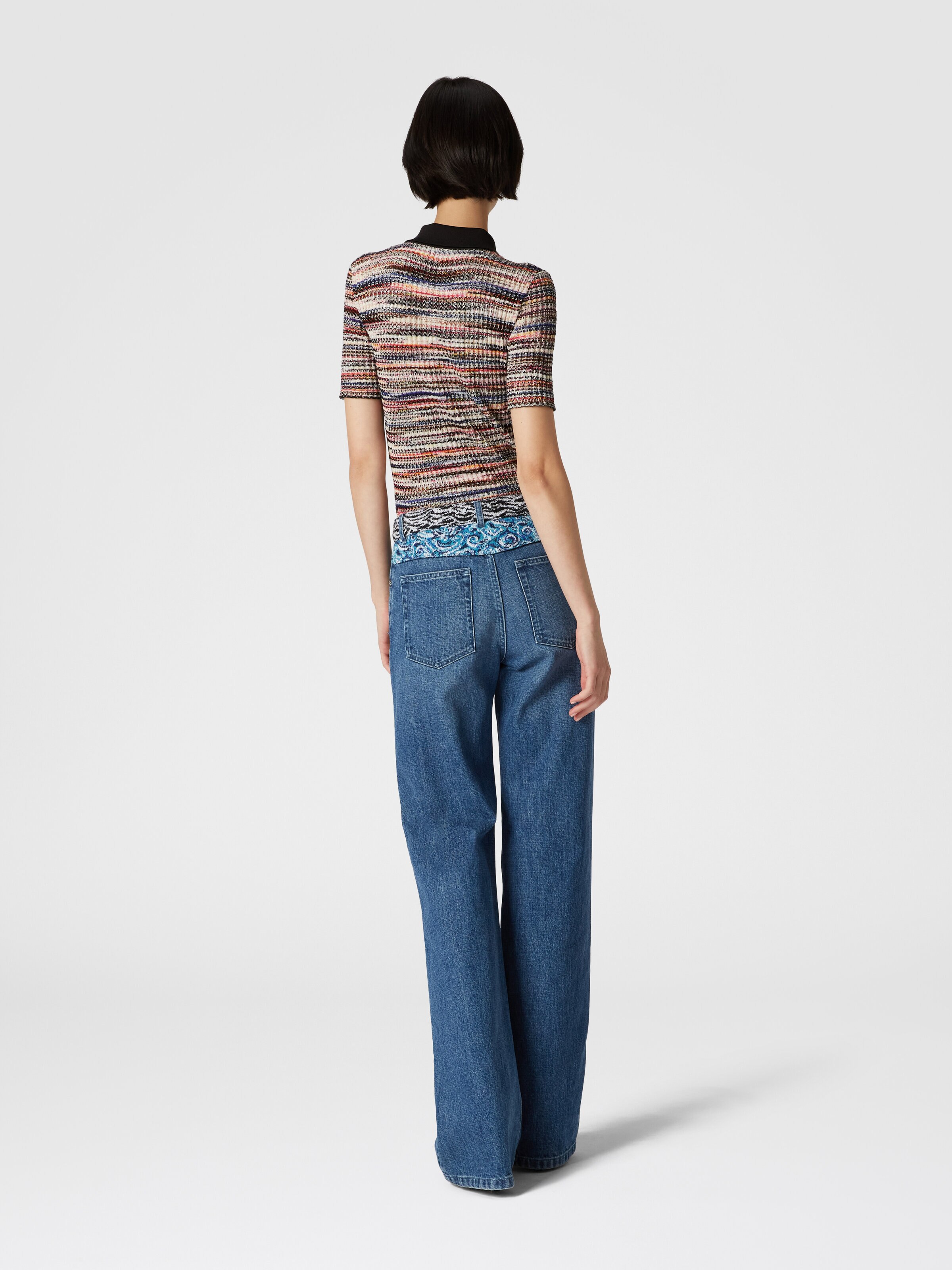 Short-sleeved polo shirt in wool and viscose knit, Multicoloured  - 2