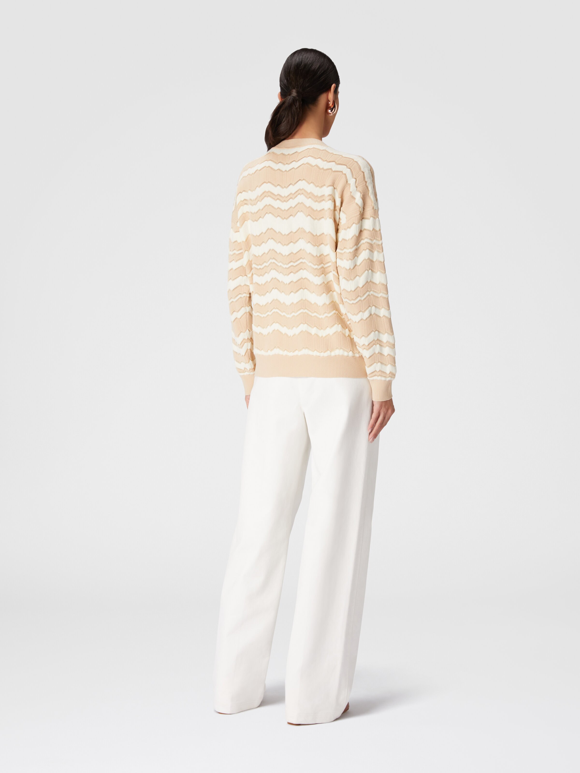 Crewneck pullover with tone-on-tone zigzag, Beige - 2