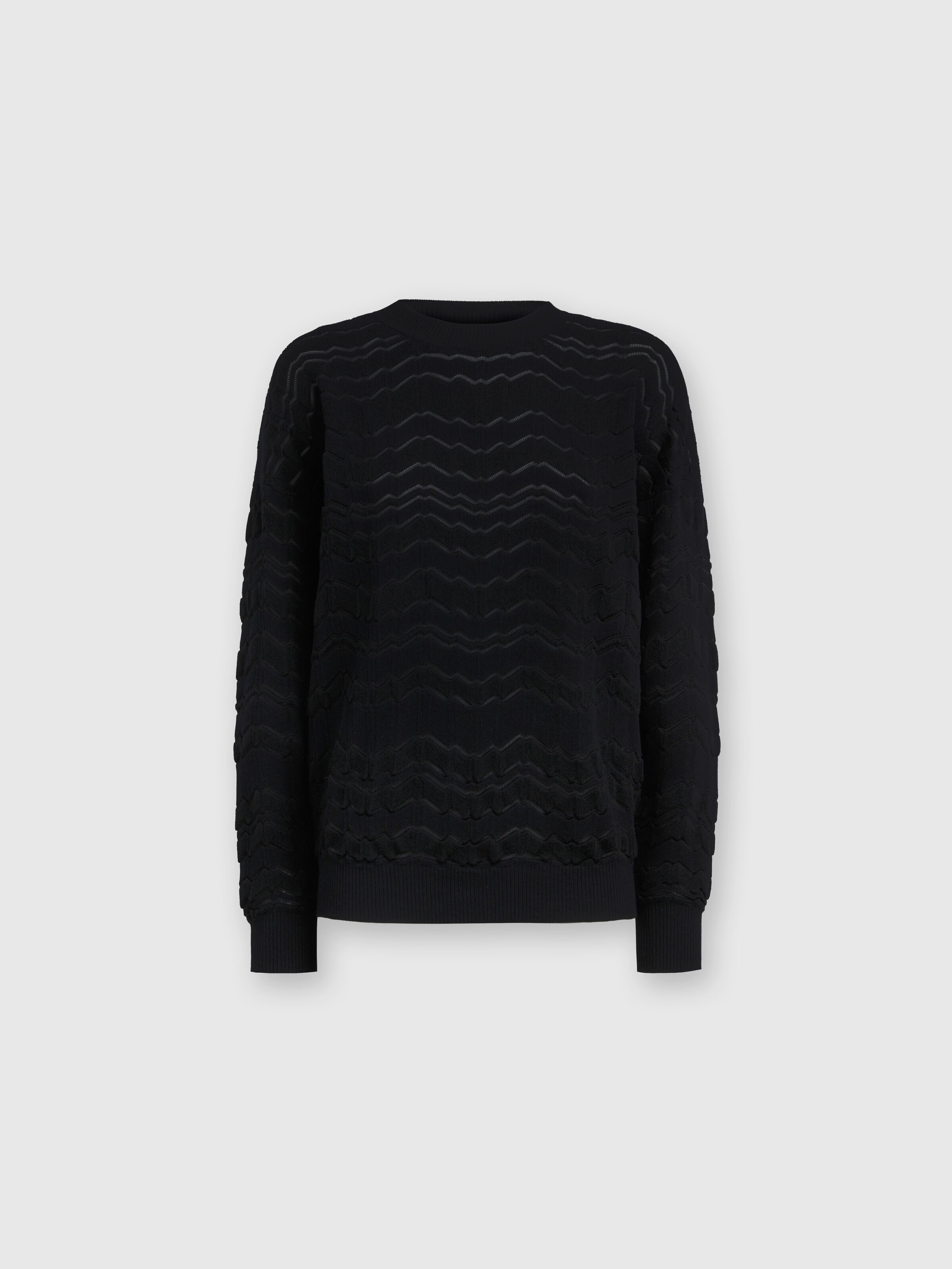 Crewneck pullover with tone-on-tone zigzag, Black    - 0