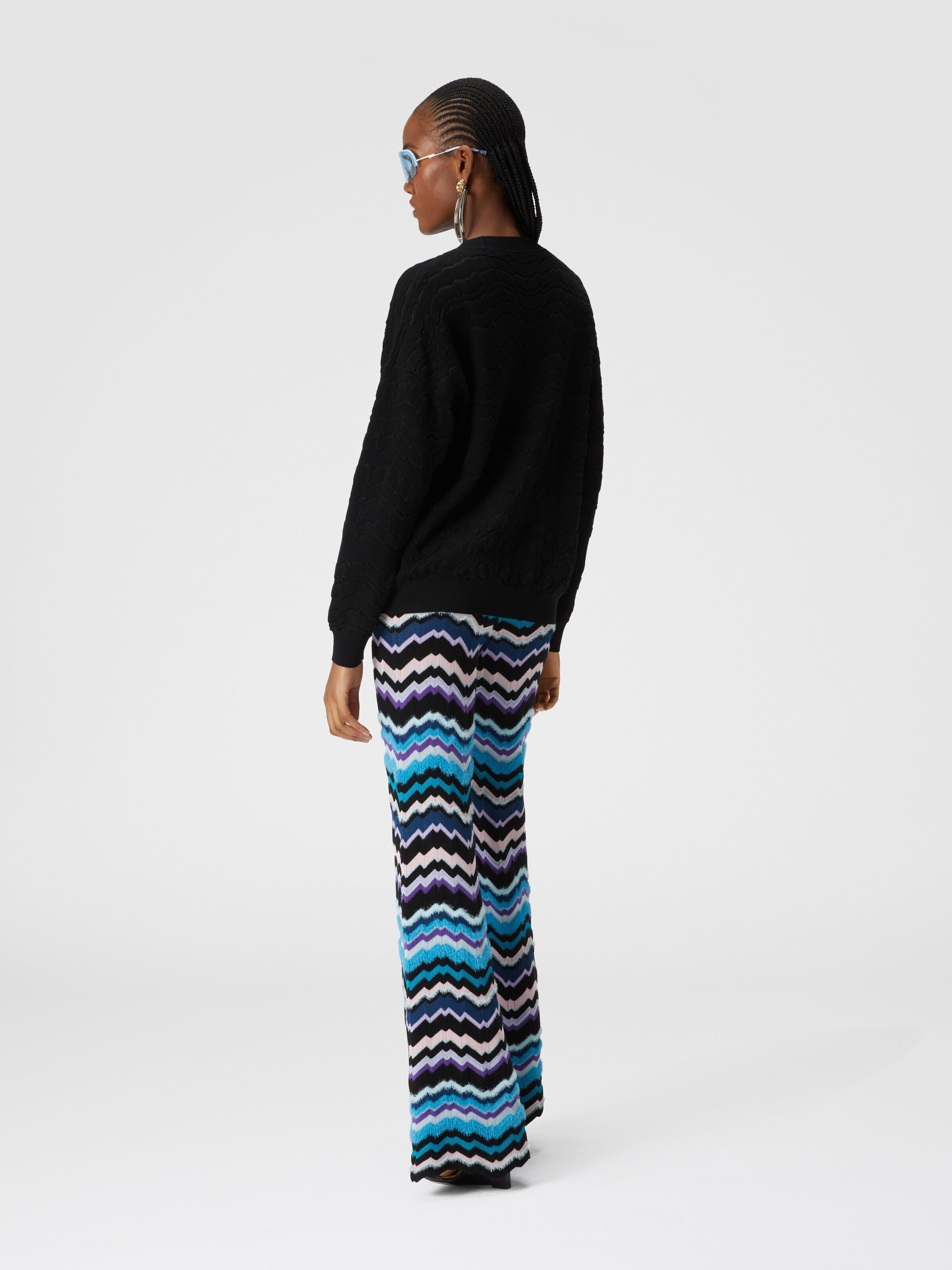Crewneck pullover with tone-on-tone zigzag, Black    - 2