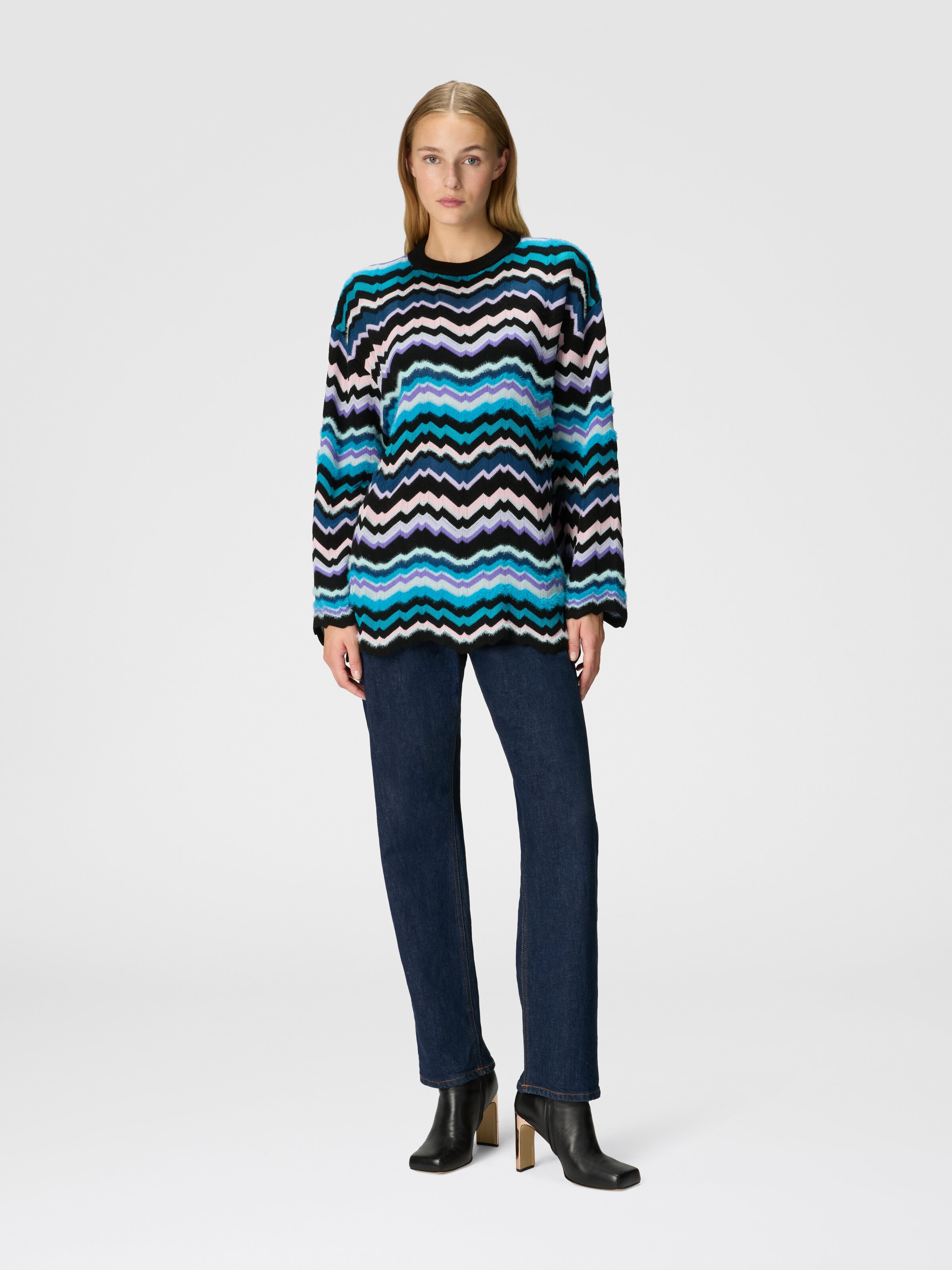 Crewneck pullover with Greek zigzag motif, Multicoloured  - 1