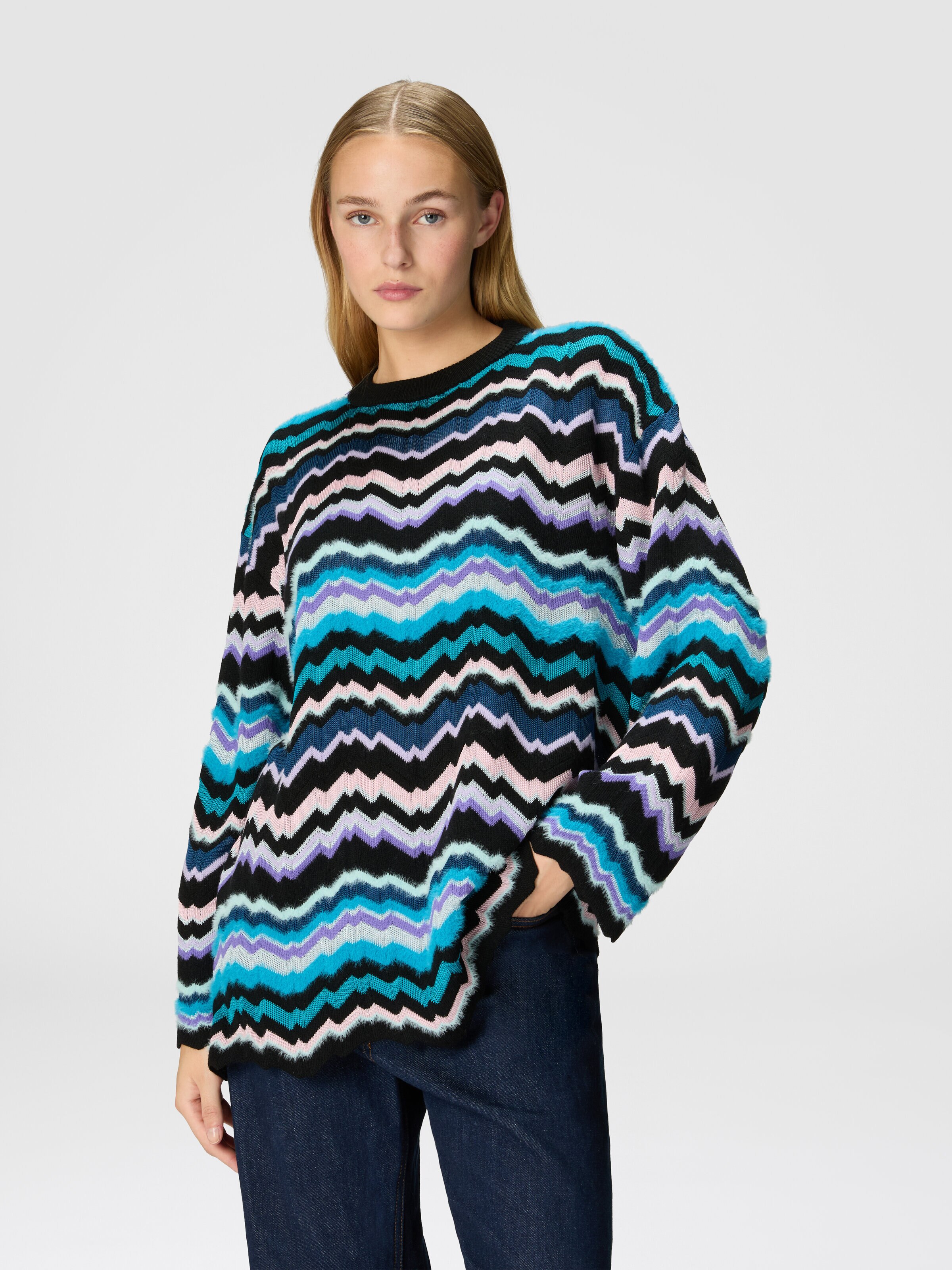 Crewneck pullover with Greek zigzag motif, Multicoloured  - 3