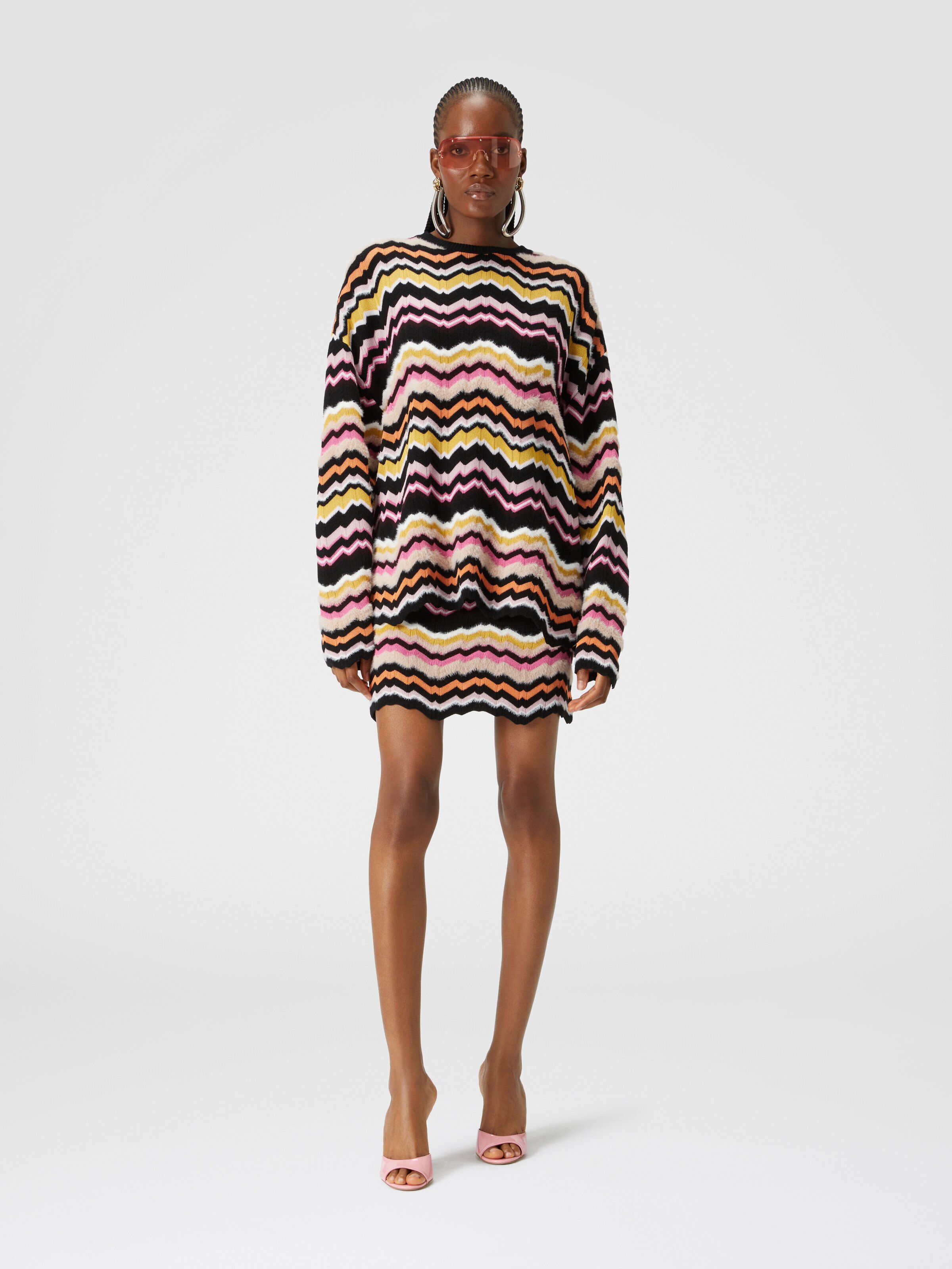 Crewneck pullover with Greek zigzag motif, Multicoloured  - 1