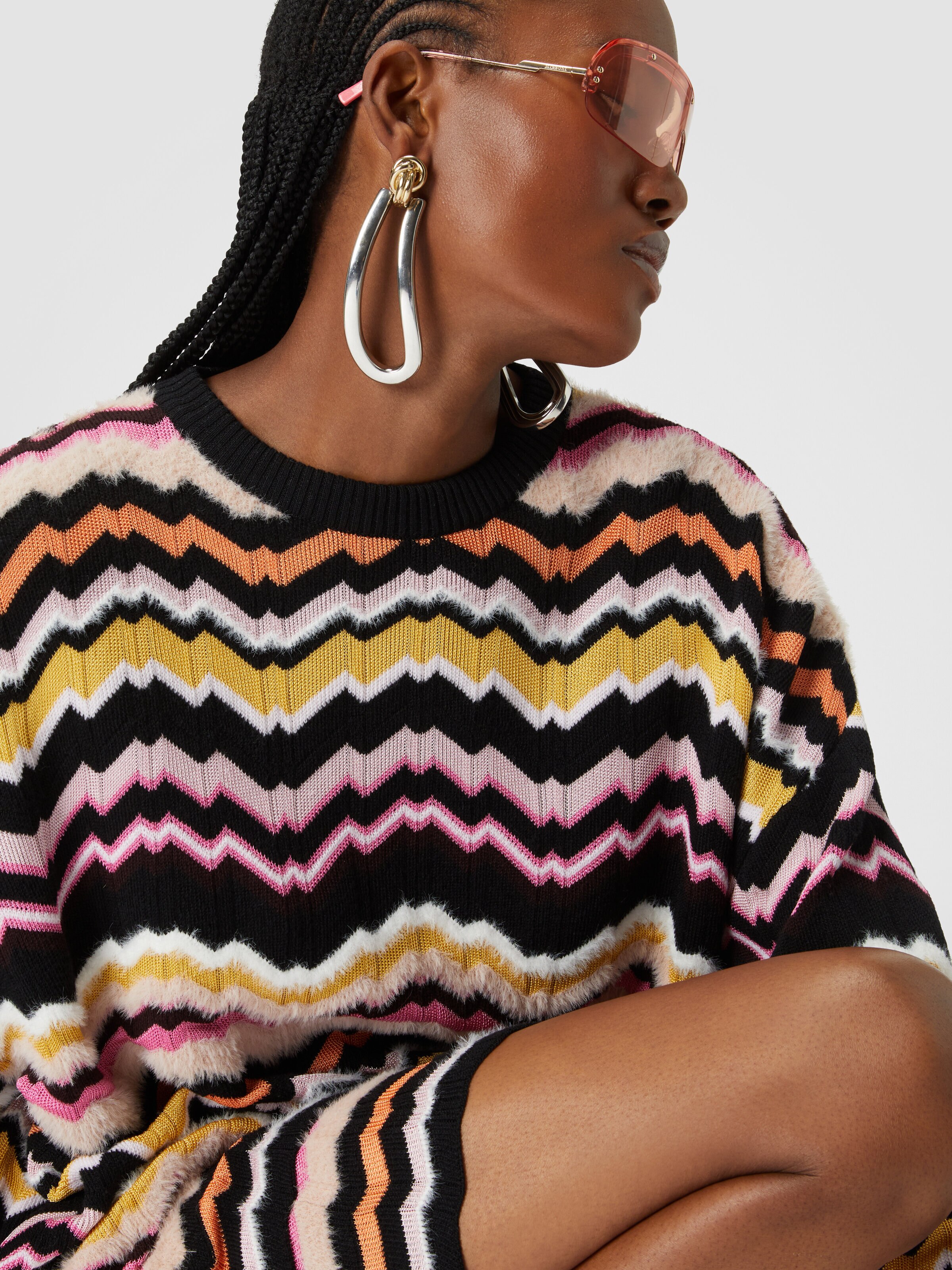 Crewneck pullover with Greek zigzag motif, Multicoloured  - 4