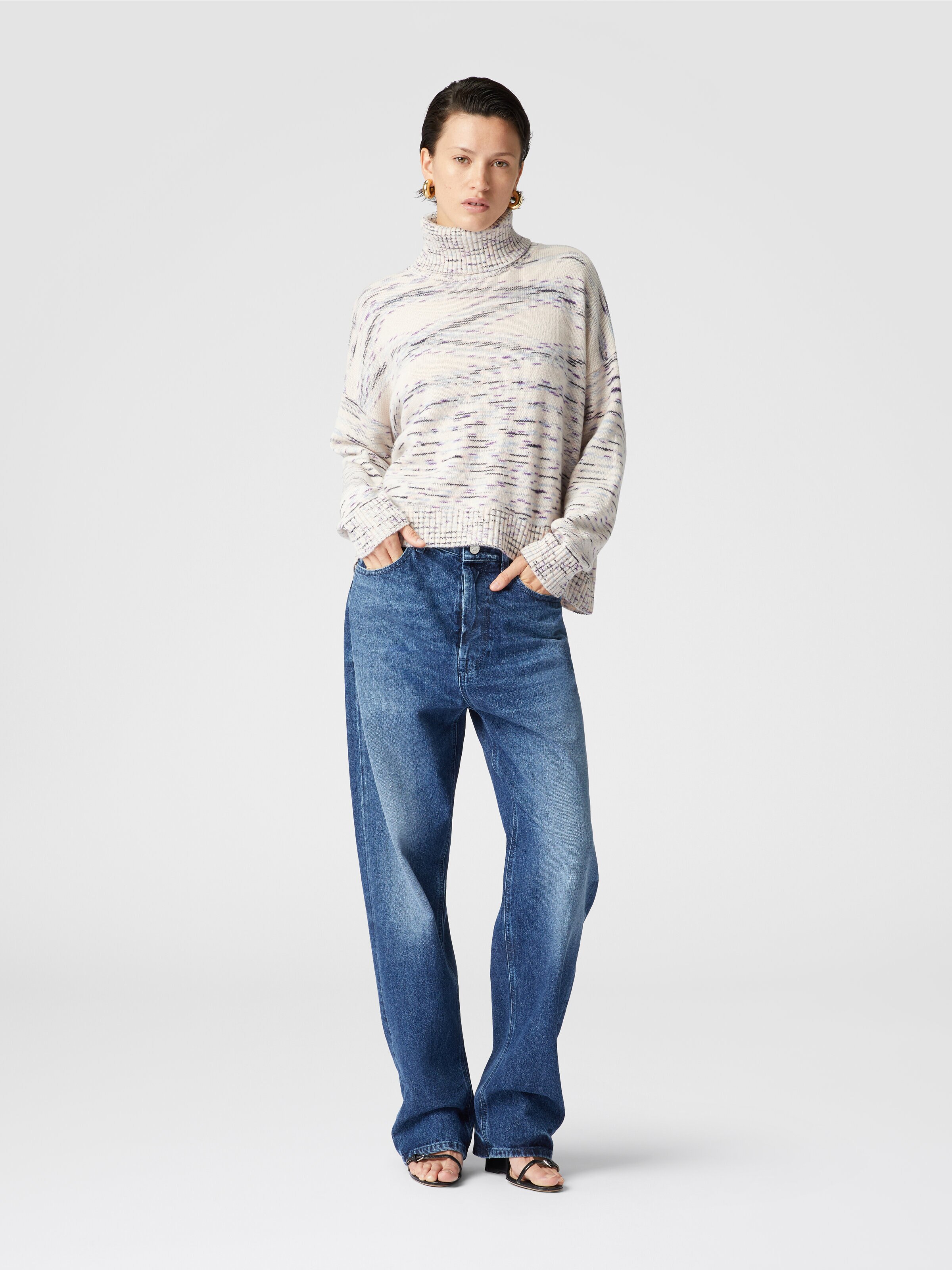 Heathered cashmere turtleneck pullover, White & Multicoloured   - 1