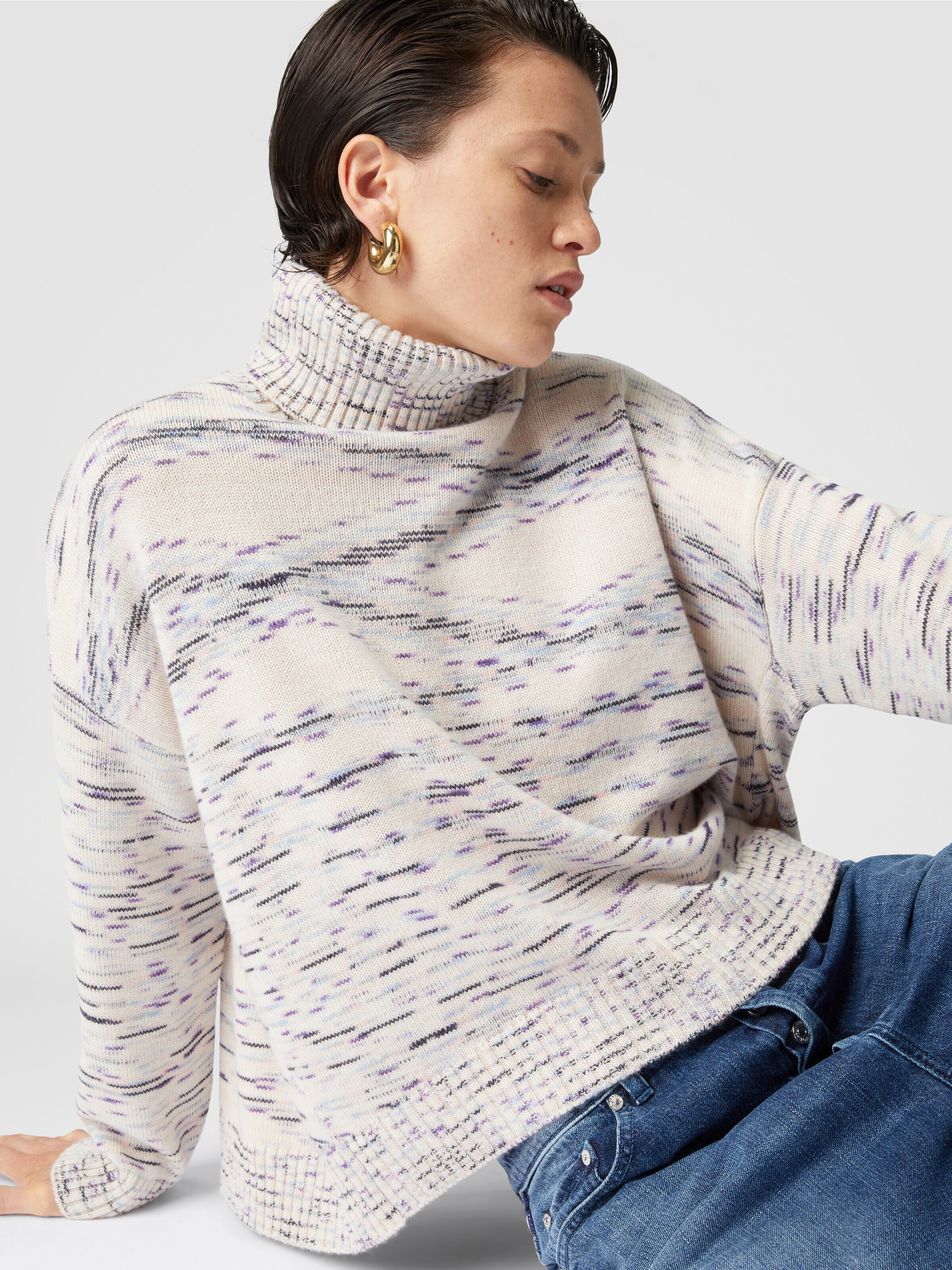 Heathered cashmere turtleneck pullover, White & Multicoloured   - 4