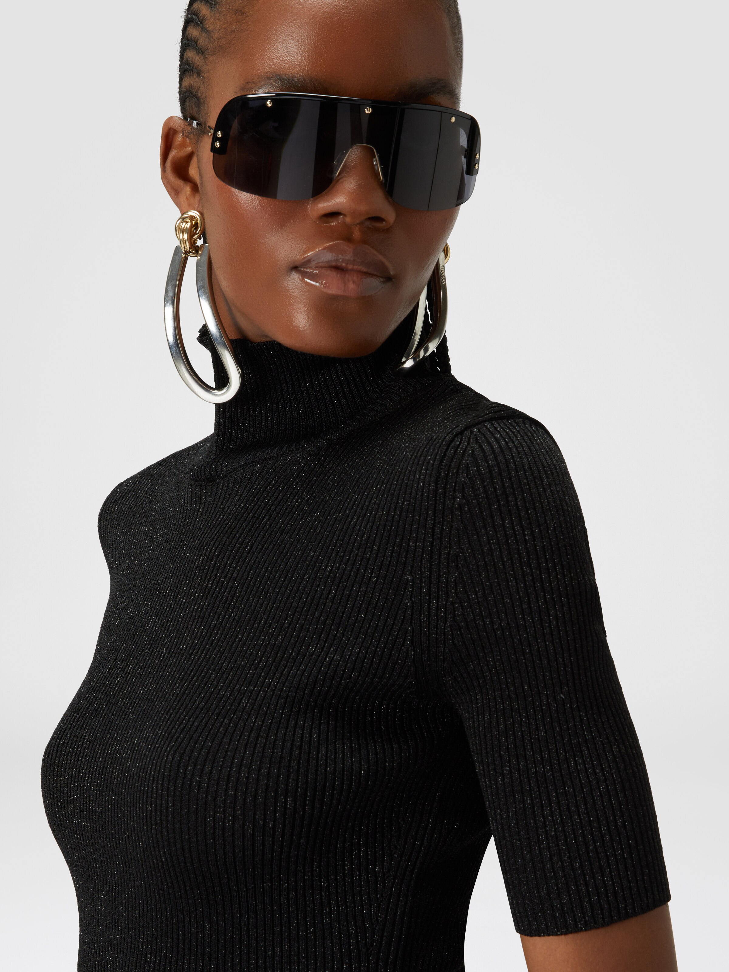 Short-sleeved turtleneck in glitter-effect viscose Black Short-sleeved turtleneck in glitter-effect viscose Black