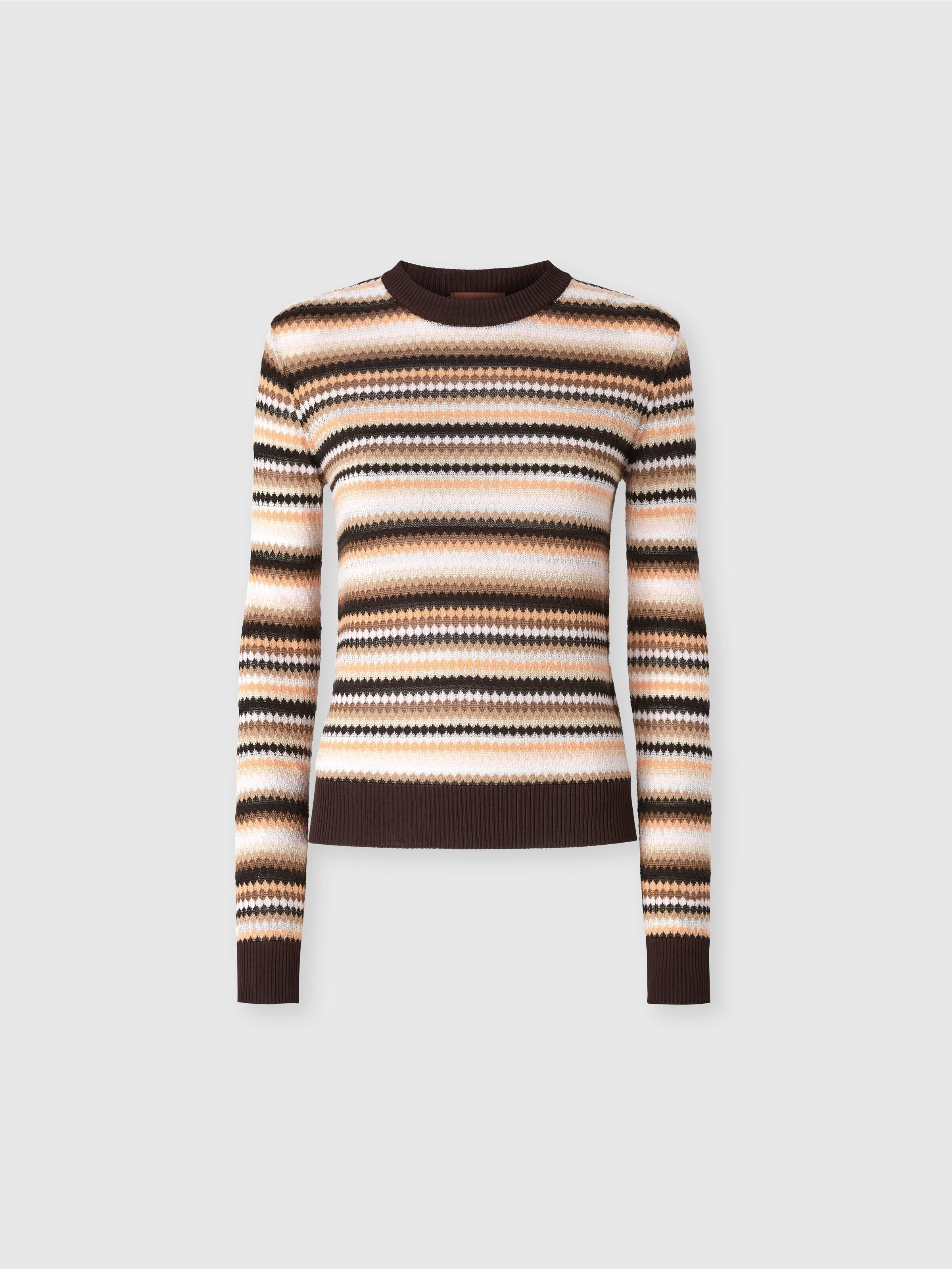 Striped wool and viscose crewneck pullover, Multicoloured  - 0