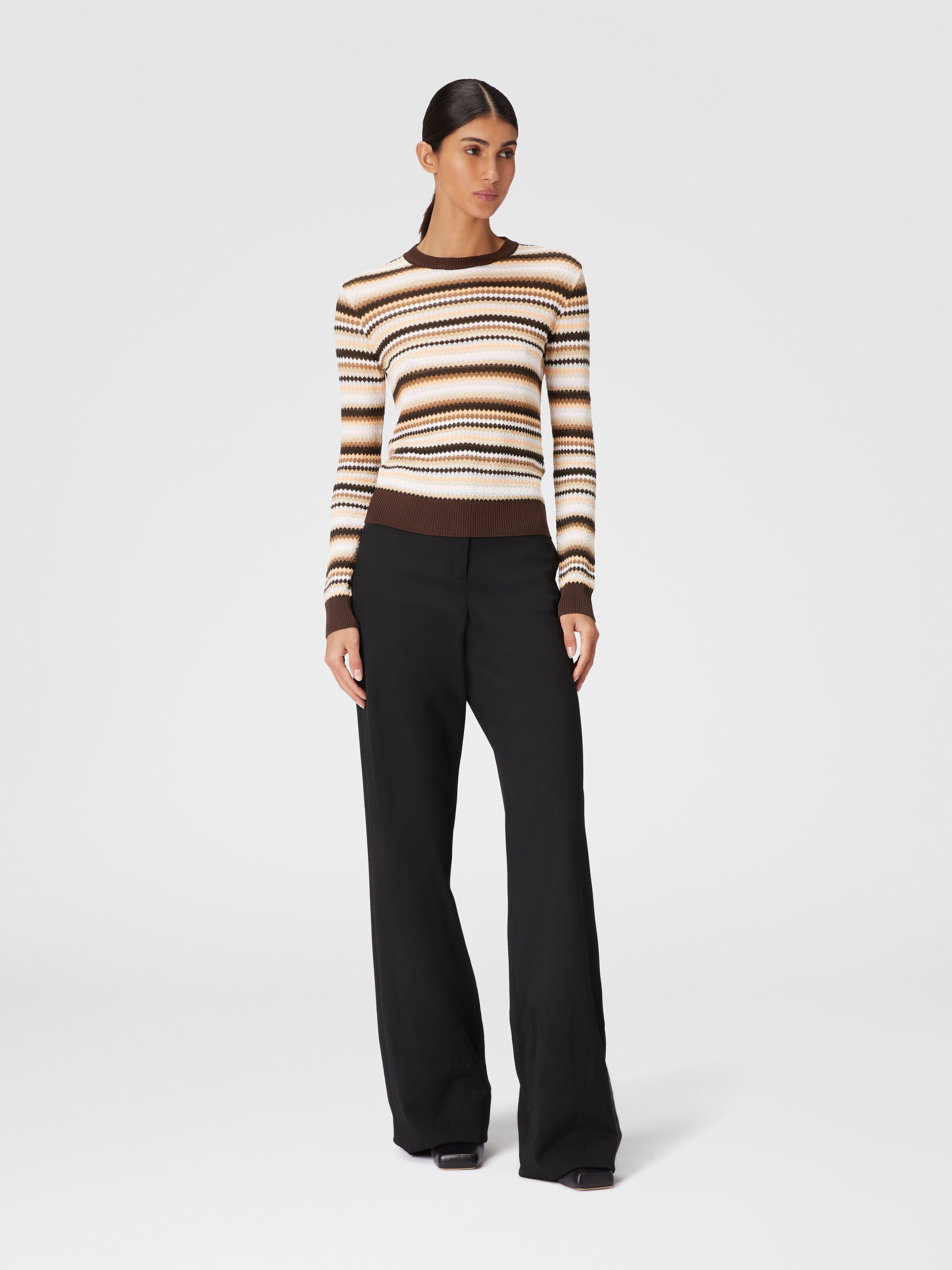 Striped wool and viscose crewneck pullover, Multicoloured  - 1