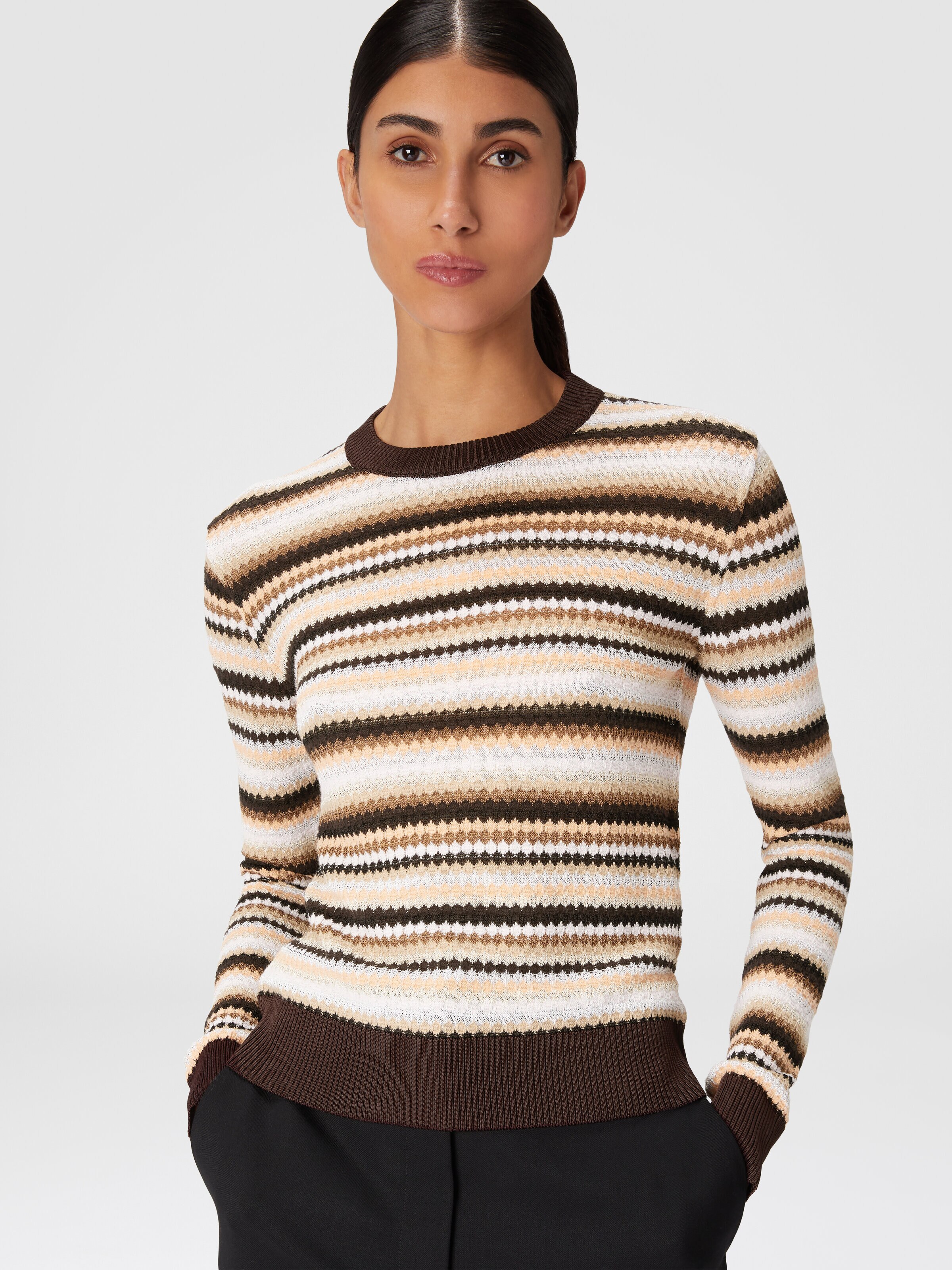Striped wool and viscose crewneck pullover, Multicoloured  - 3