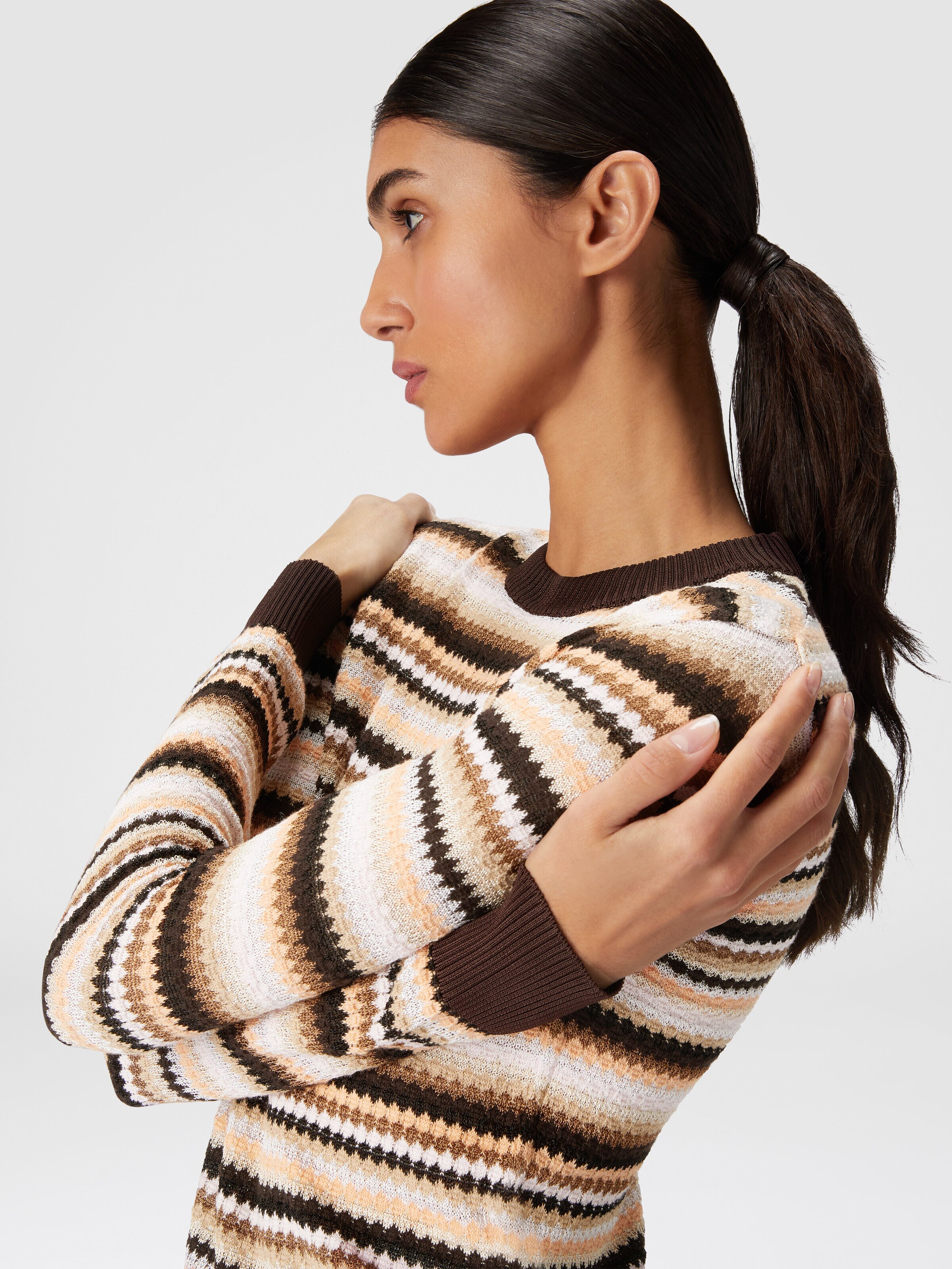 Striped wool and viscose crewneck pullover, Multicoloured  - 4