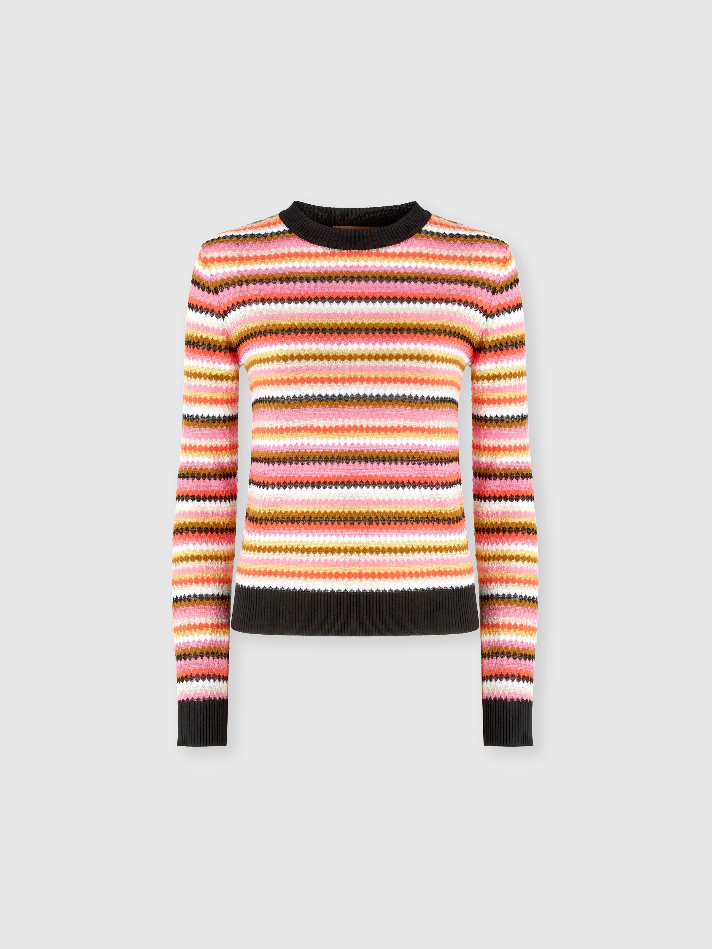 Striped wool and viscose crewneck pullover, Multicoloured  - 0