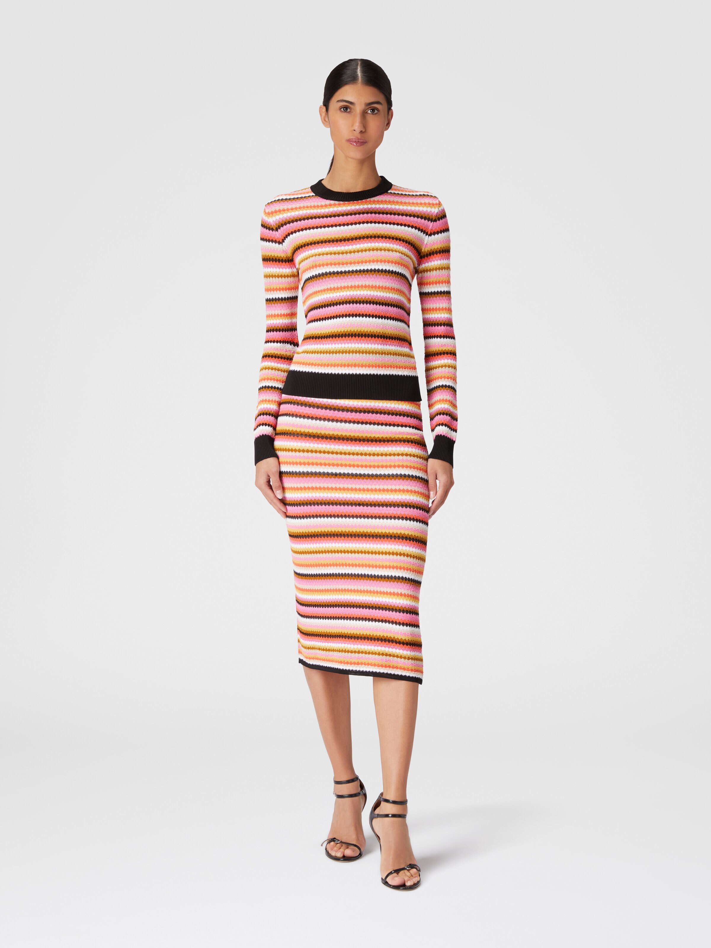 Striped wool and viscose crewneck pullover, Multicoloured  - 1
