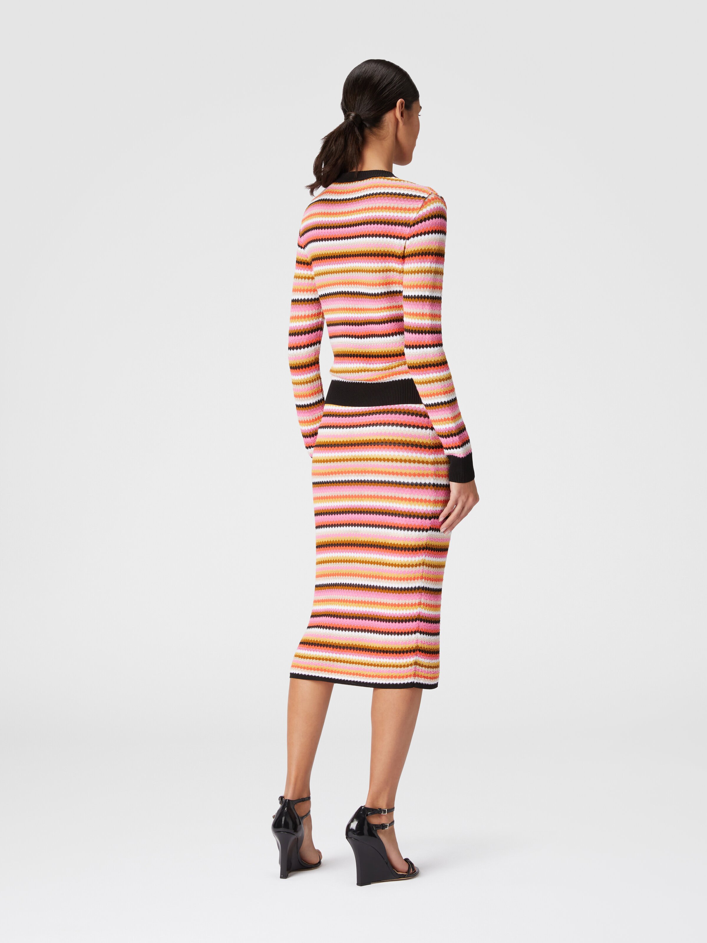 Striped wool and viscose crewneck pullover, Multicoloured  - 2