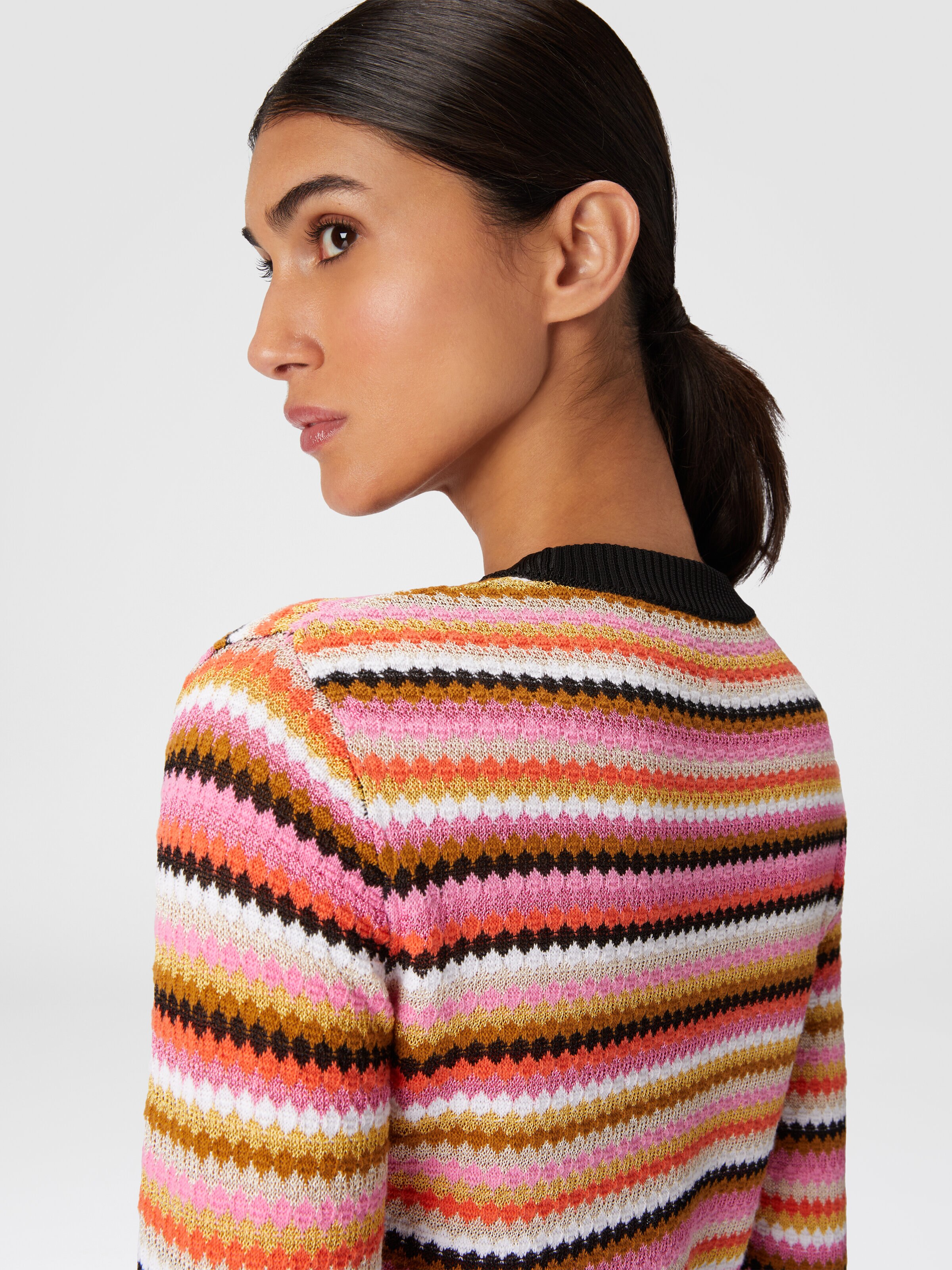 Striped wool and viscose crewneck pullover, Multicoloured  - 4
