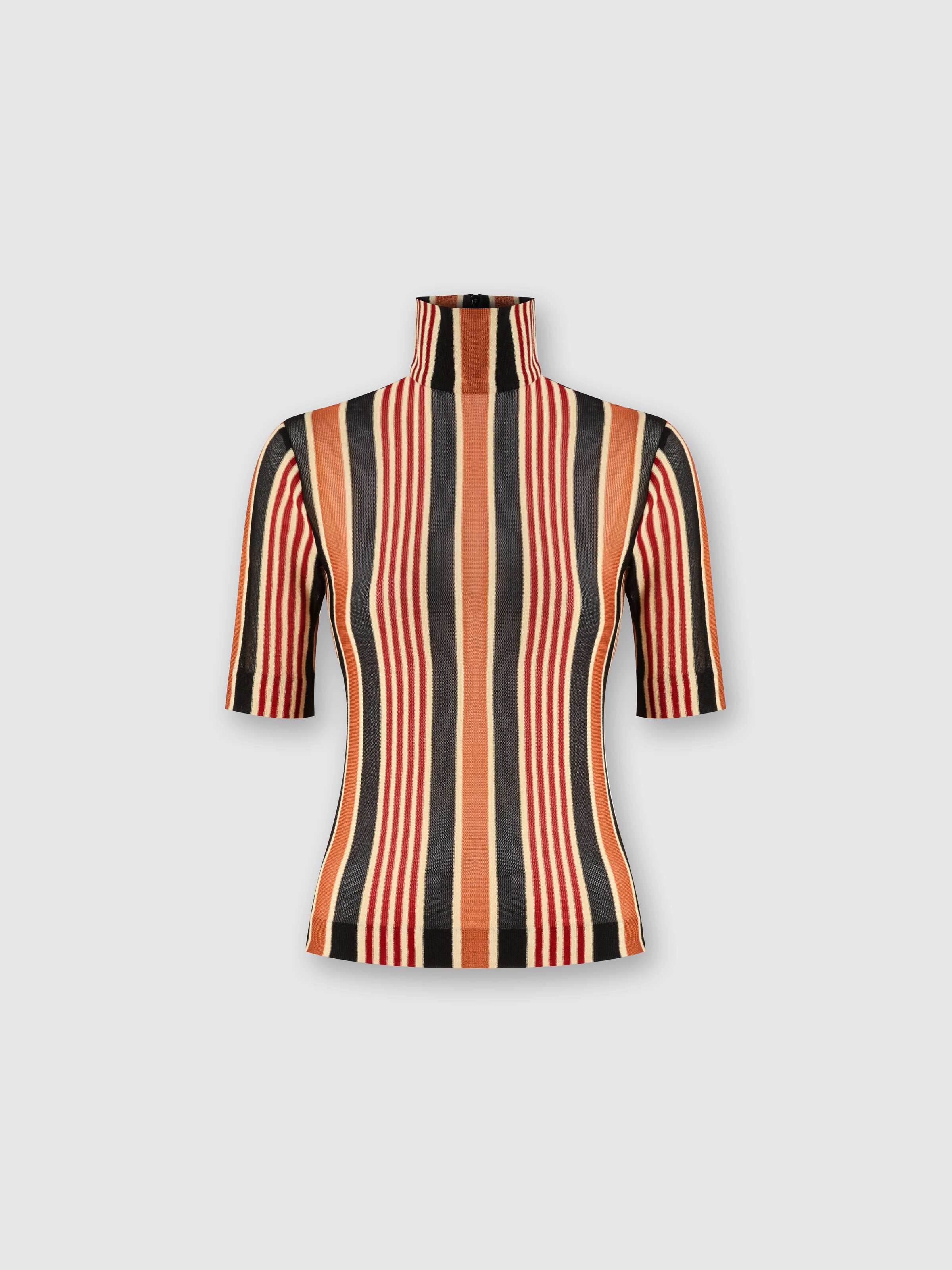 Short-sleeved turtleneck in striped cotton and viscose, Multicoloured  - 0