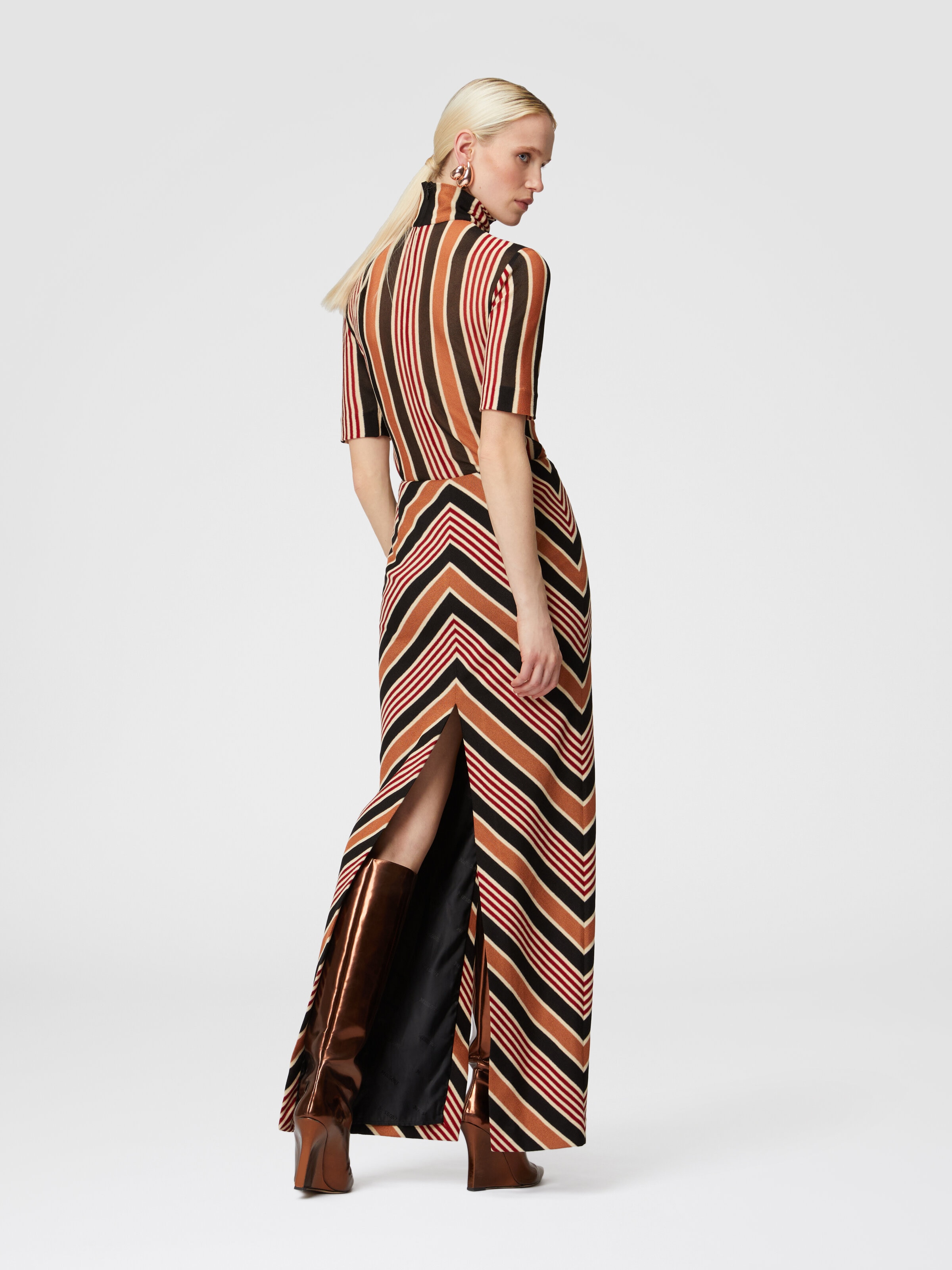 Short-sleeved turtleneck in striped cotton and viscose, Multicoloured  - 2