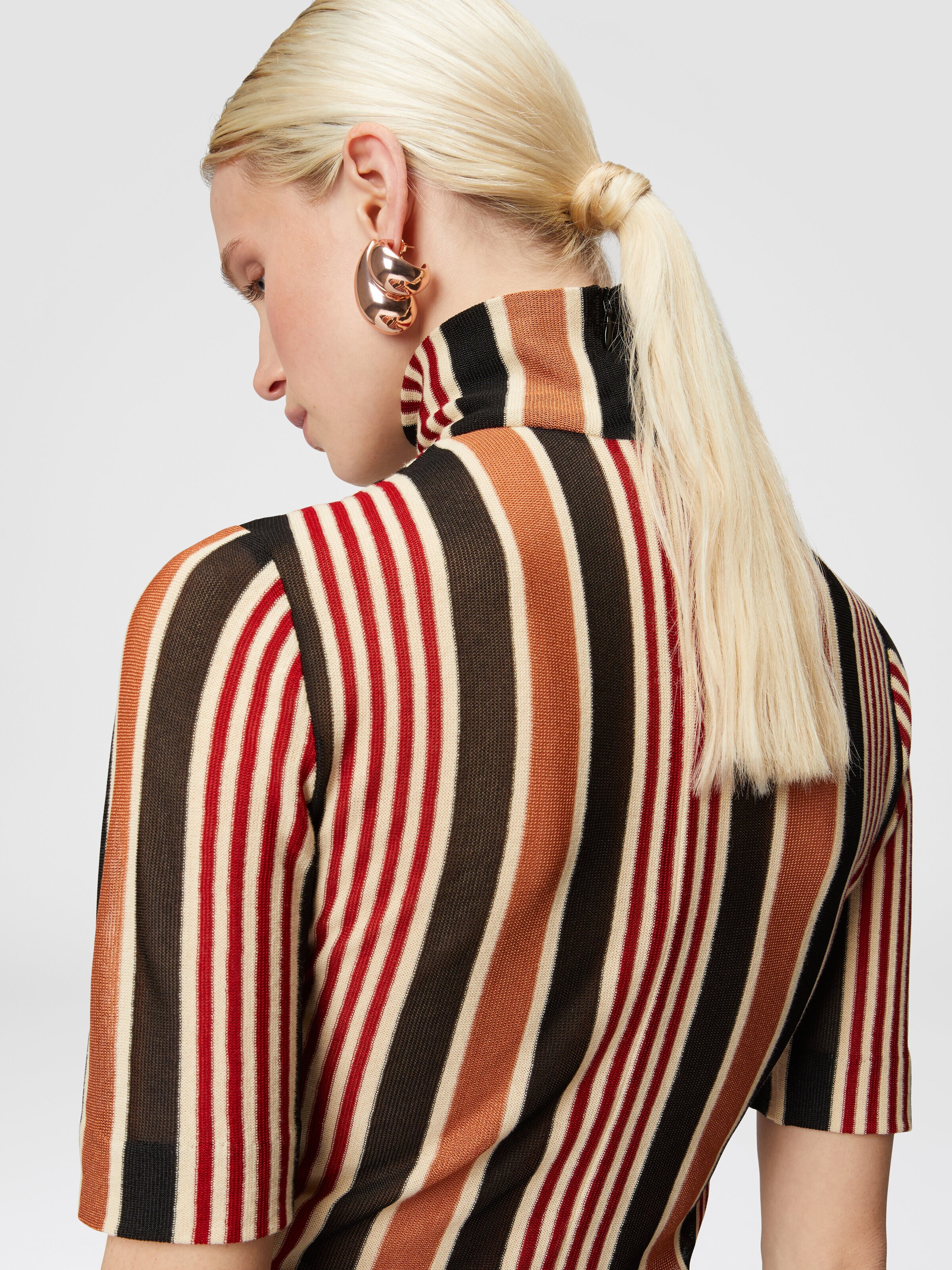 Short-sleeved turtleneck in striped cotton and viscose, Multicoloured  - 3
