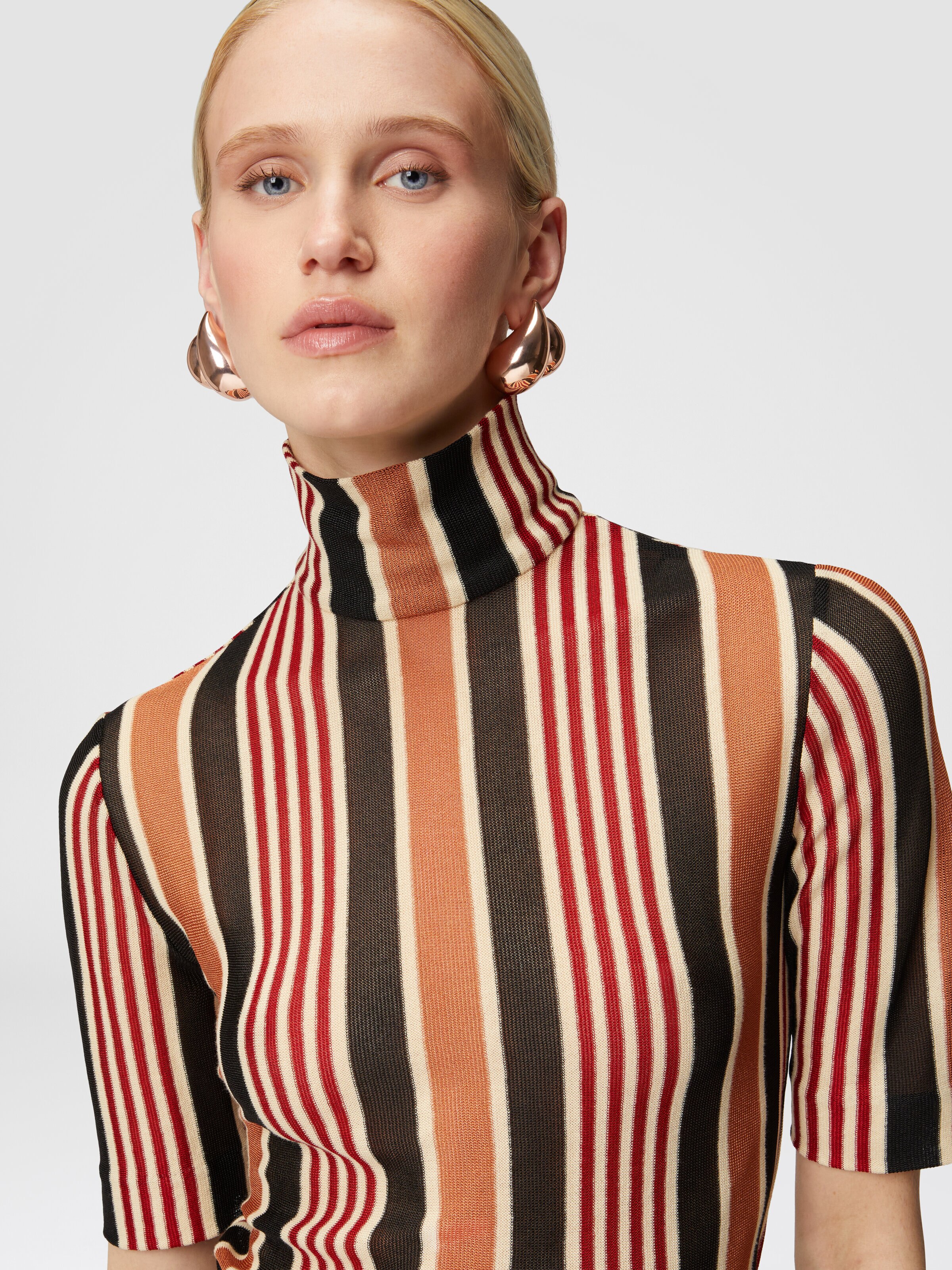 Short-sleeved turtleneck in striped cotton and viscose, Multicoloured  - 4