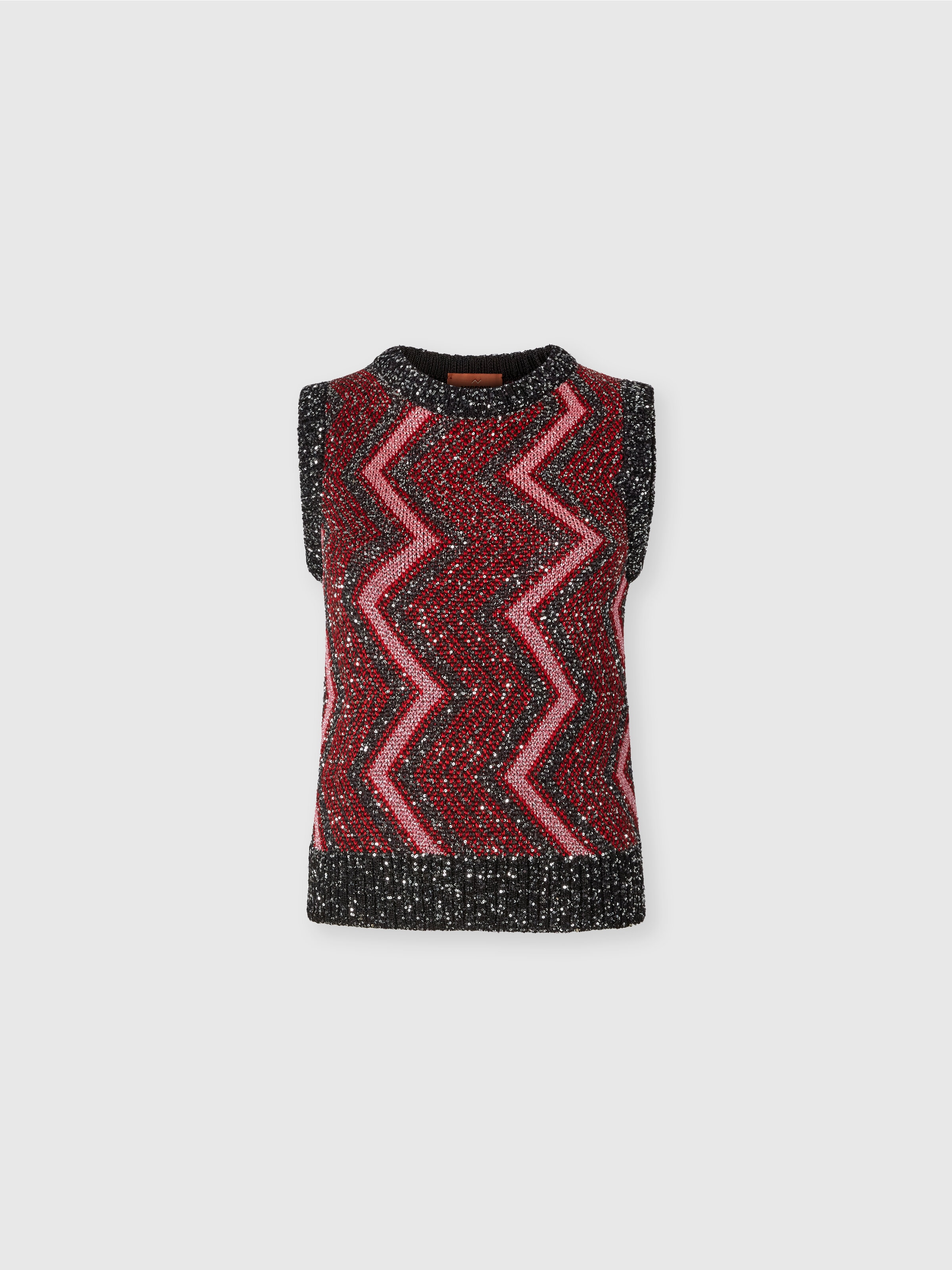 Vest with macro zig zag and sequins, Multicoloured  - 0