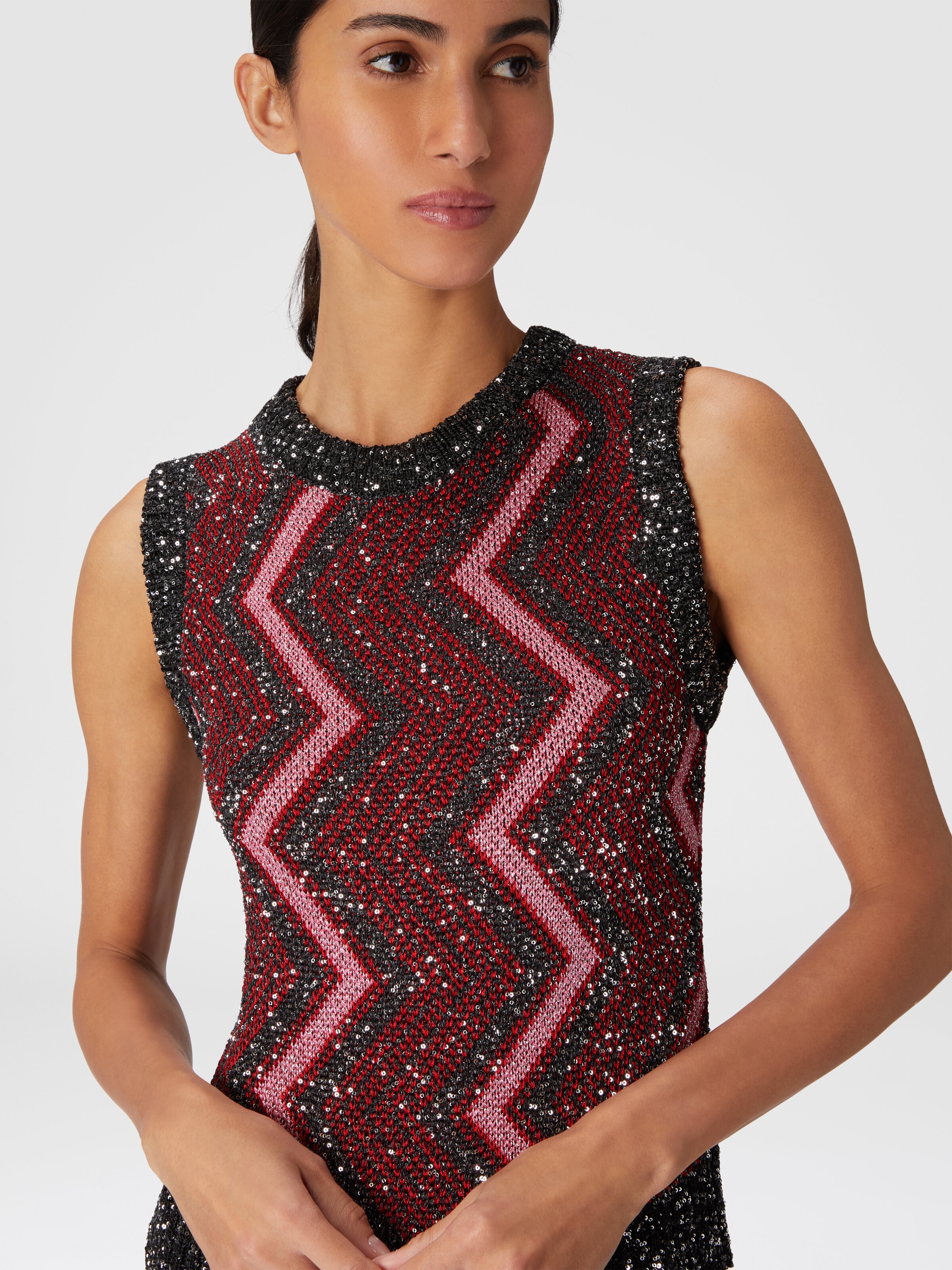 Vest with macro zig zag and sequins, Multicoloured  - 3