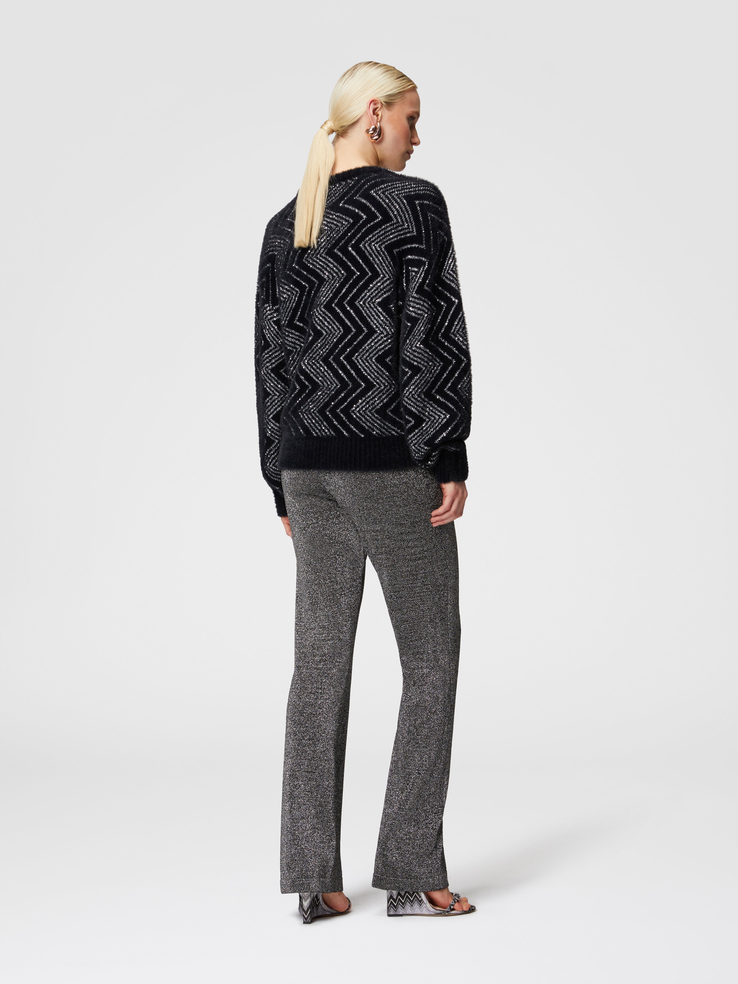 Zigzag crewneck pullover with sequins, Black & Silver - 2