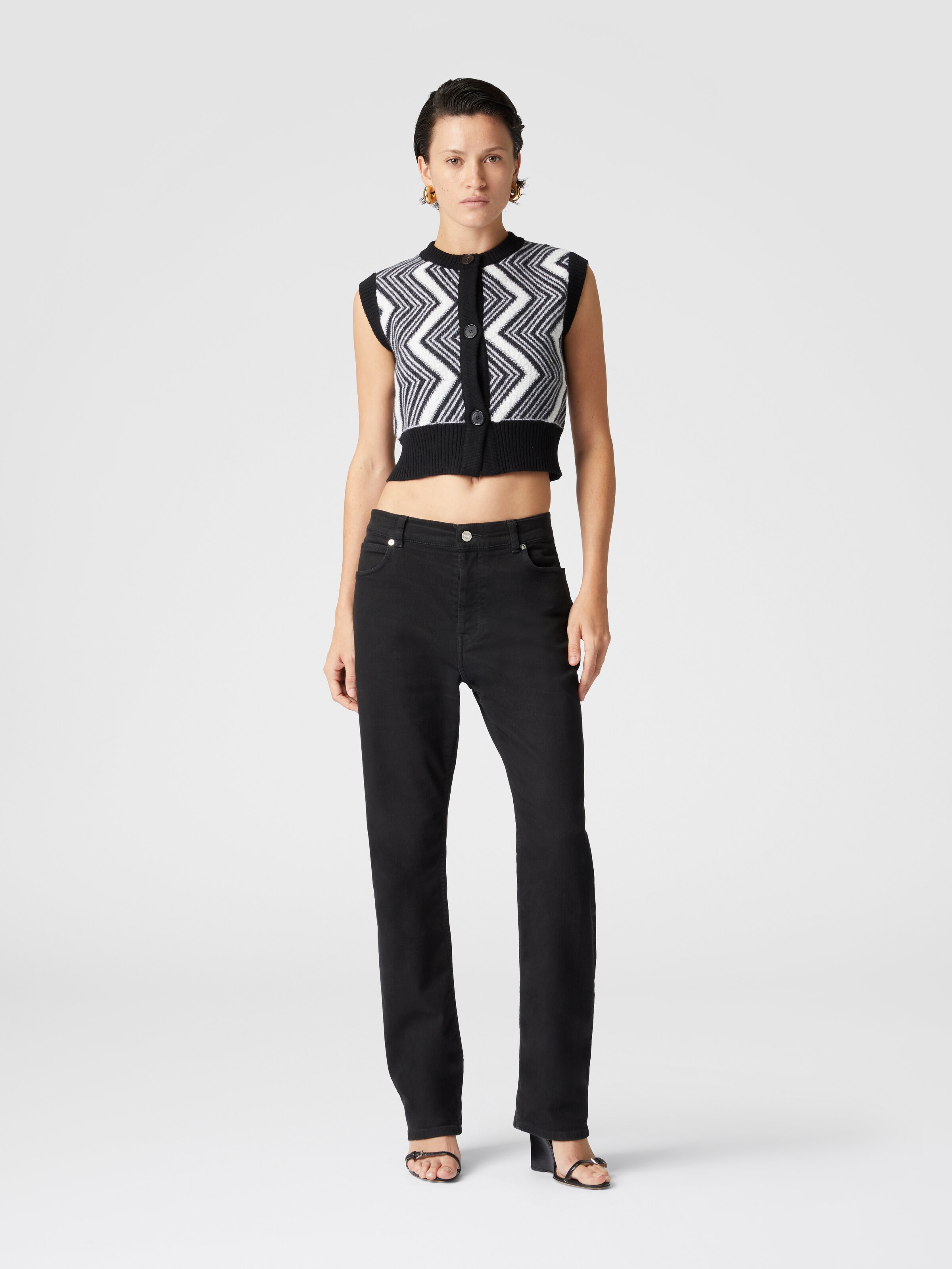 Wool bolero with buttons and terrycloth stitch chevron, Black & White - 1
