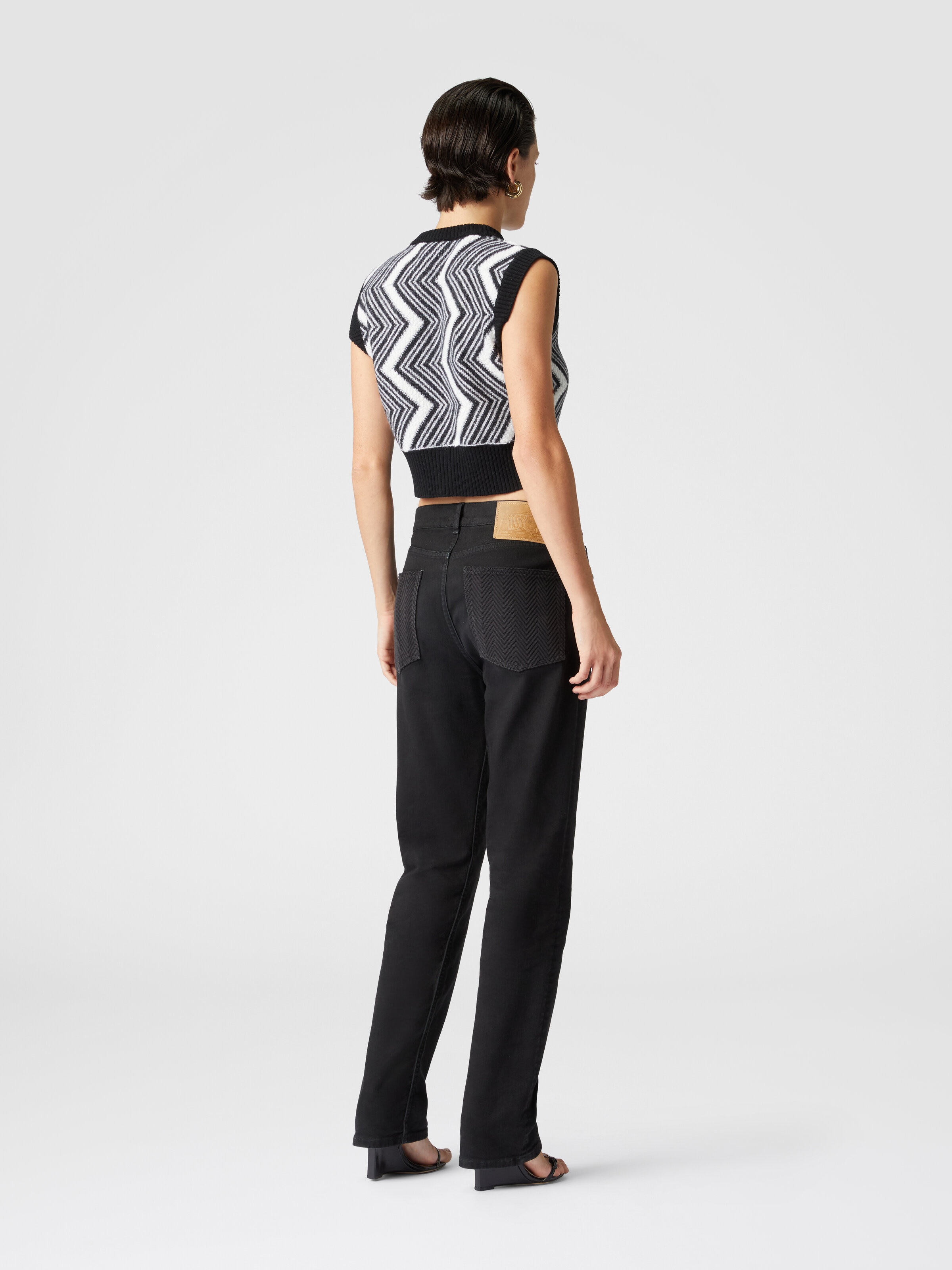 Wool bolero with buttons and terrycloth stitch chevron, Black & White - 2