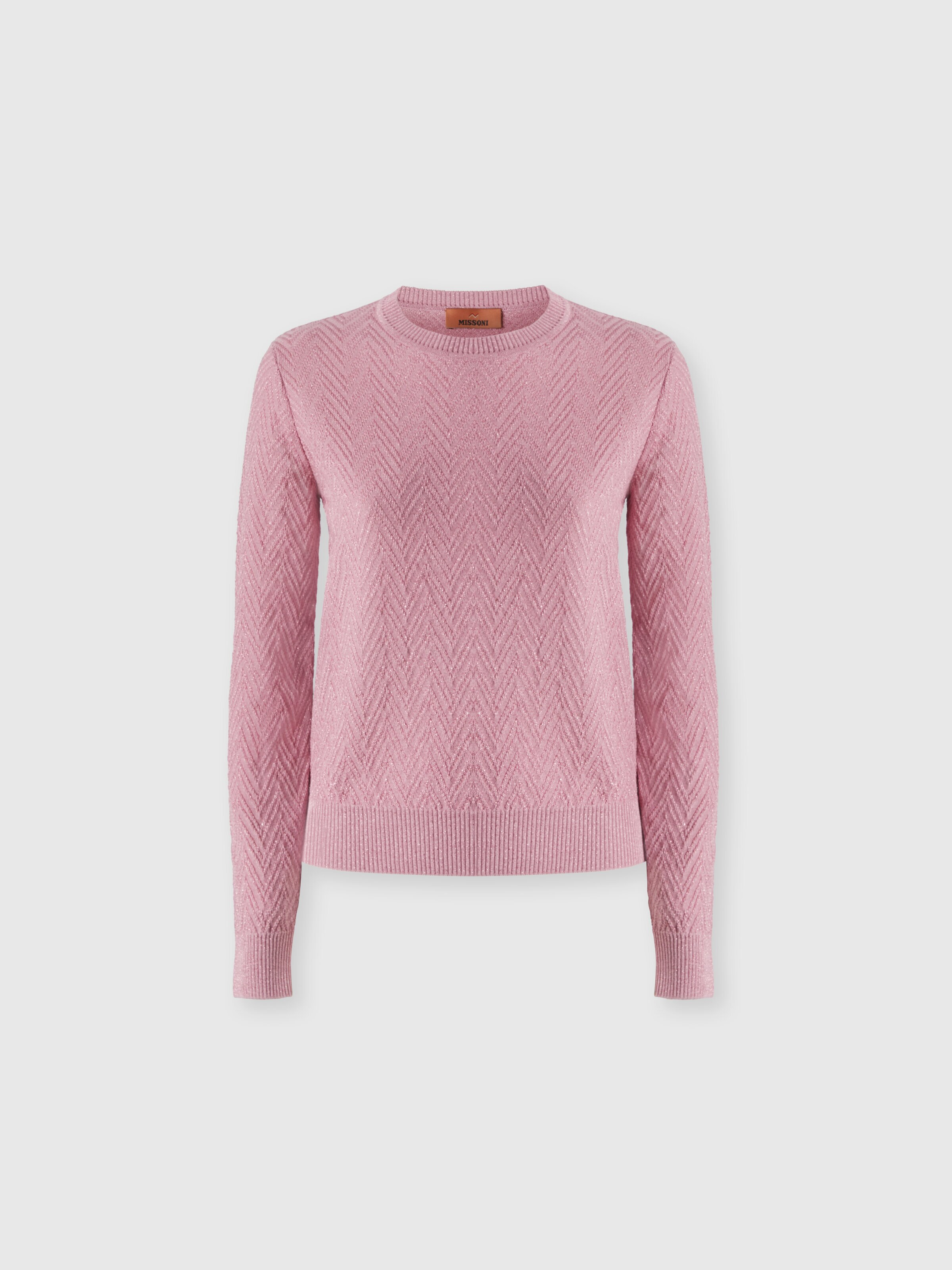 Jersey de cuello redondo de manga larga con motivo chevron, Rosa   - 0