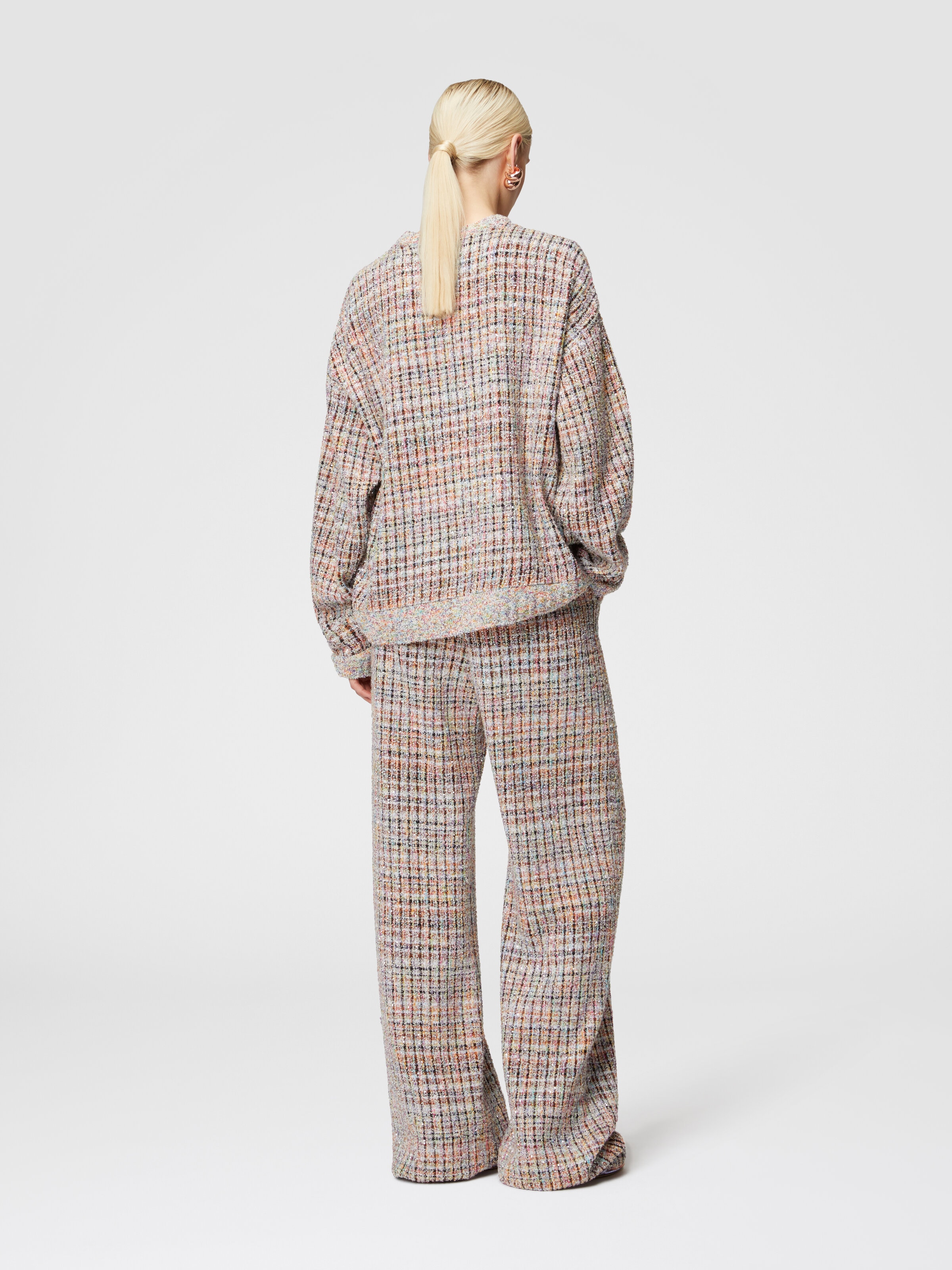 Bouclé checkered crewneck sweatshirt with sequins, Multicoloured  - 2