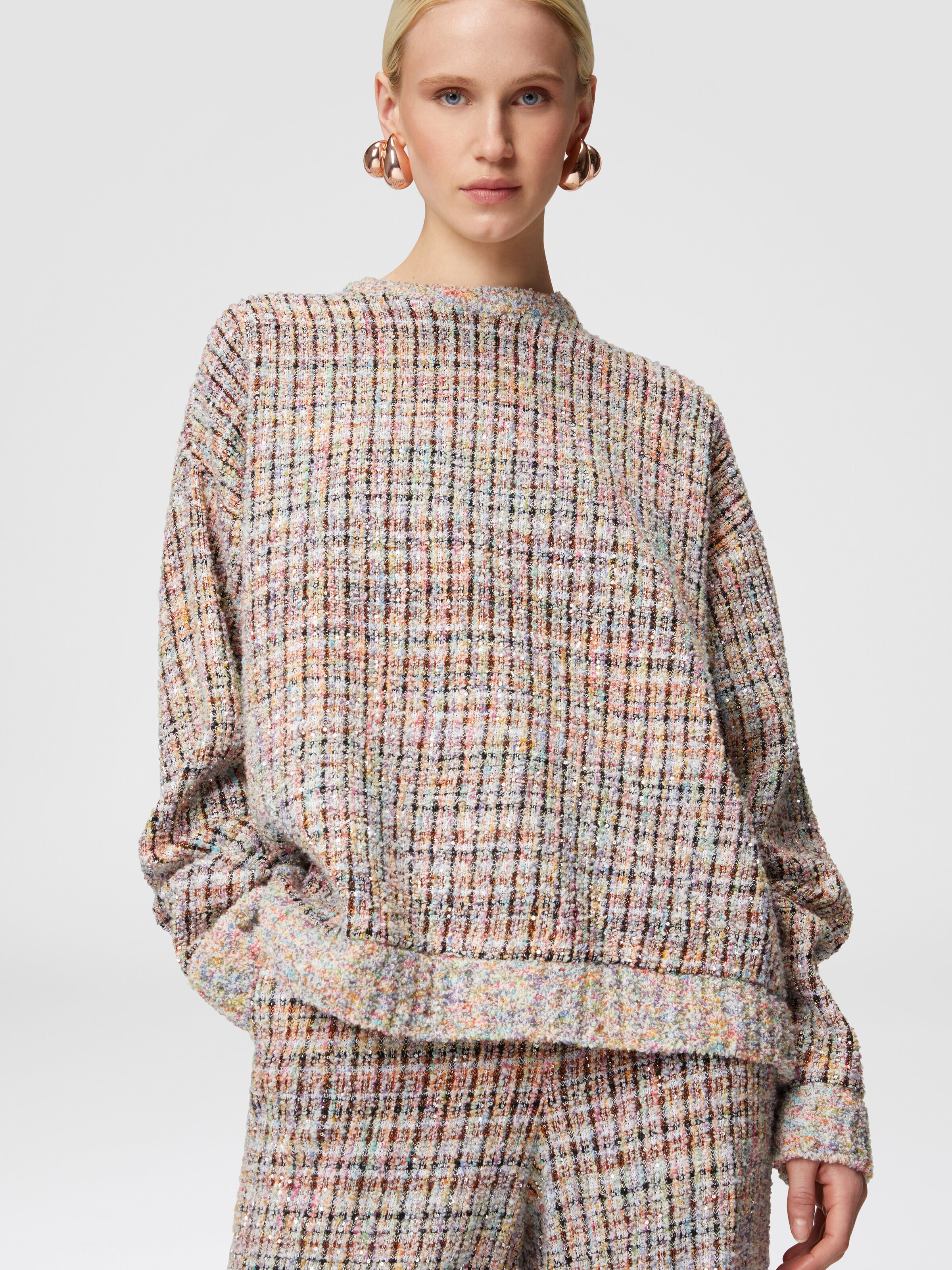 Bouclé checkered crewneck sweatshirt with sequins, Multicoloured  - 4