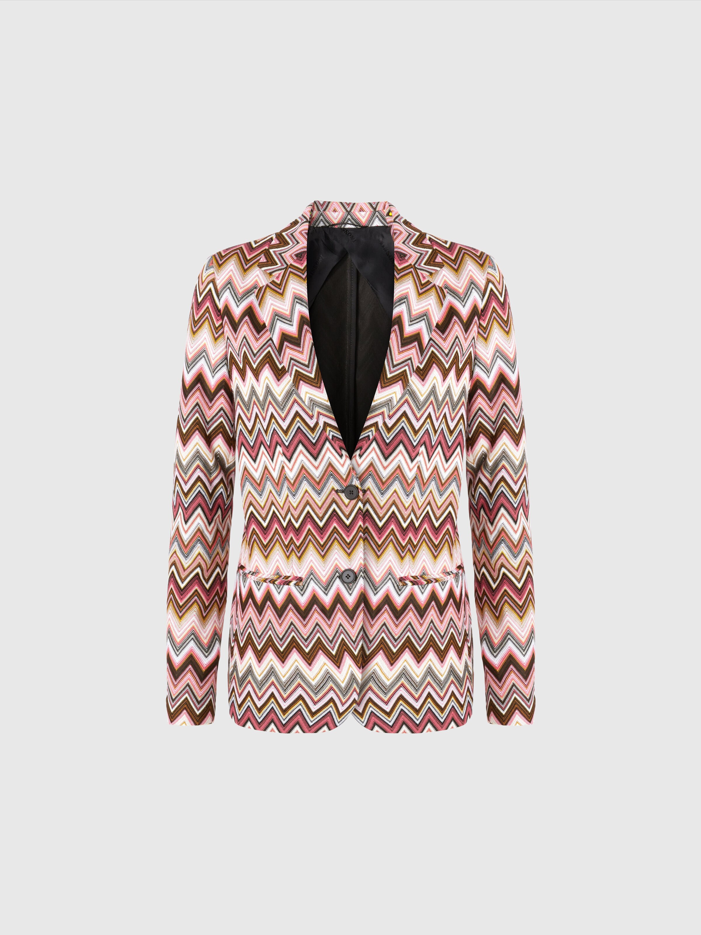 Blazer monopetto in cotone e viscosa zig zag, Multicolore  - 0