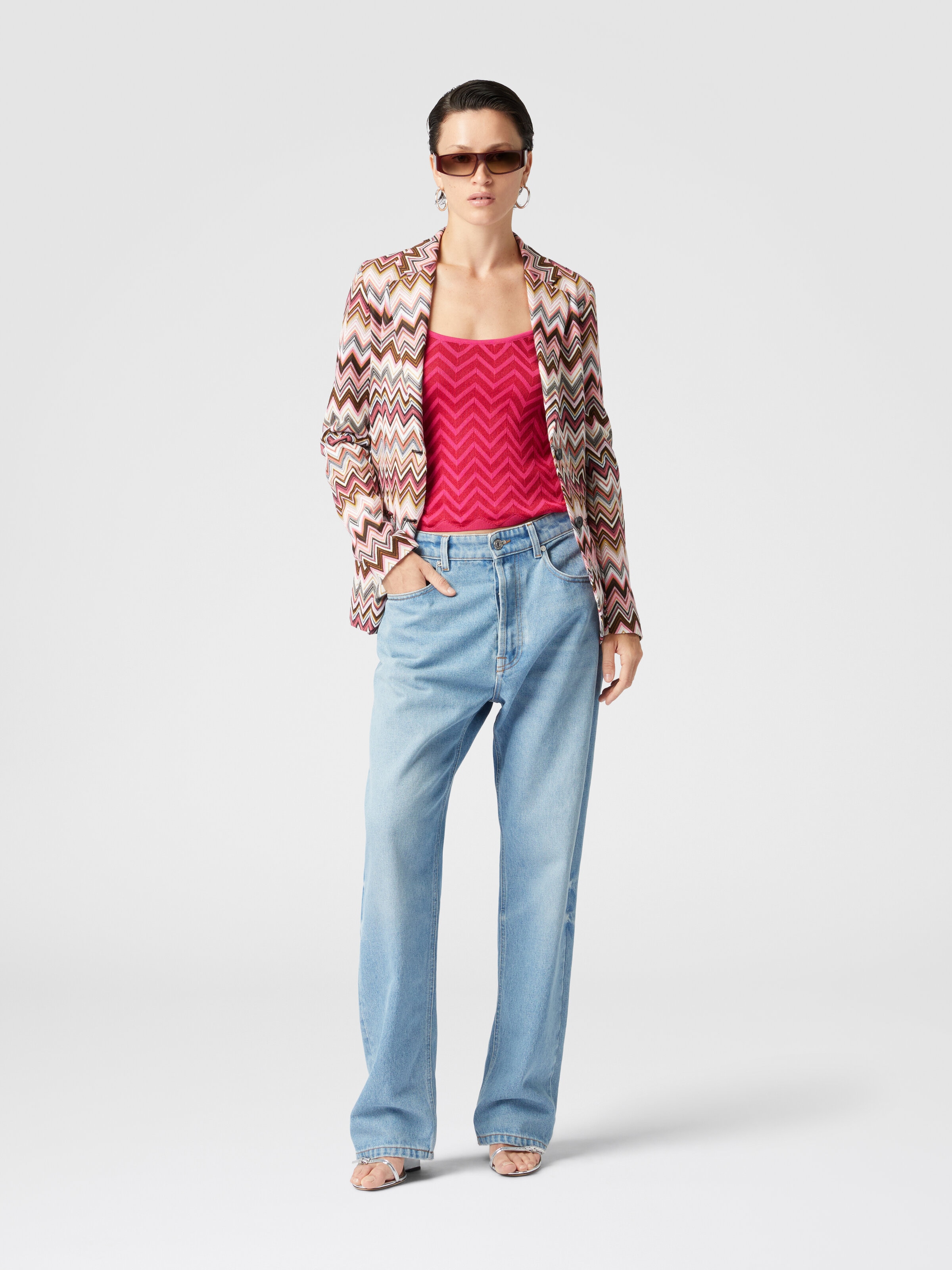 Blazer monopetto in cotone e viscosa zig zag, Multicolore  - 1