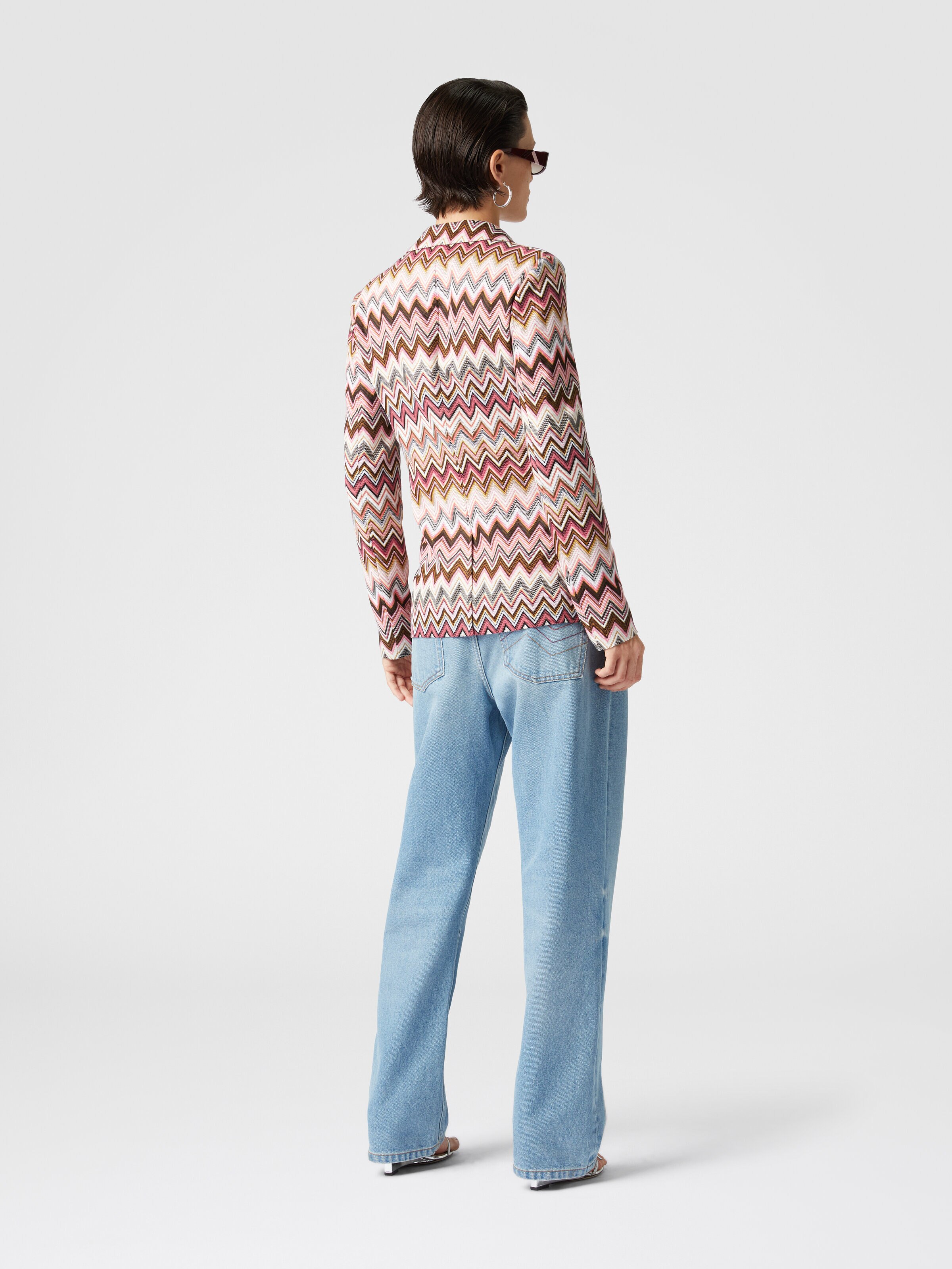 Blazer monopetto in cotone e viscosa zig zag, Multicolore  - 2