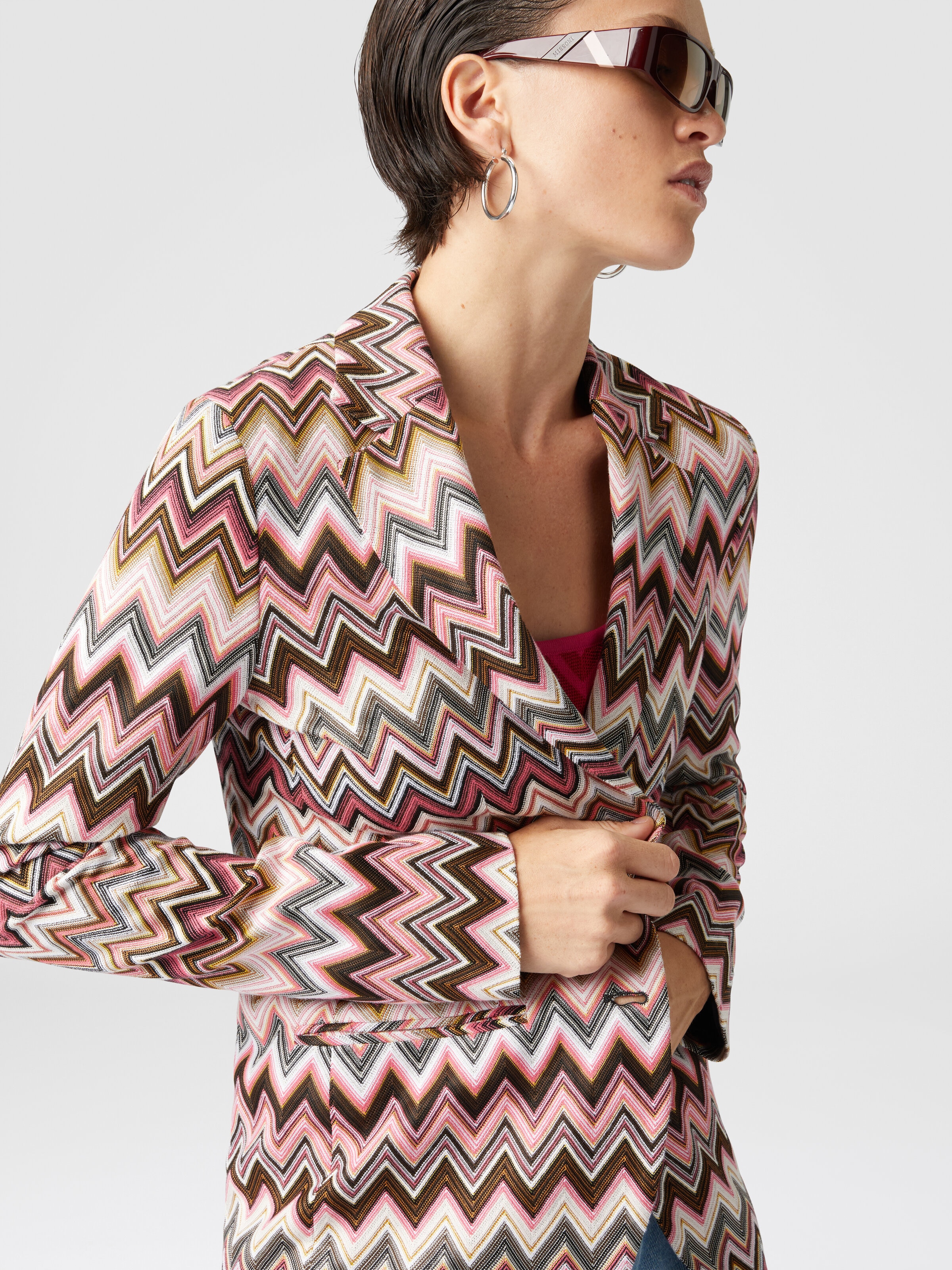Blazer monopetto in cotone e viscosa zig zag, Multicolore  - 3