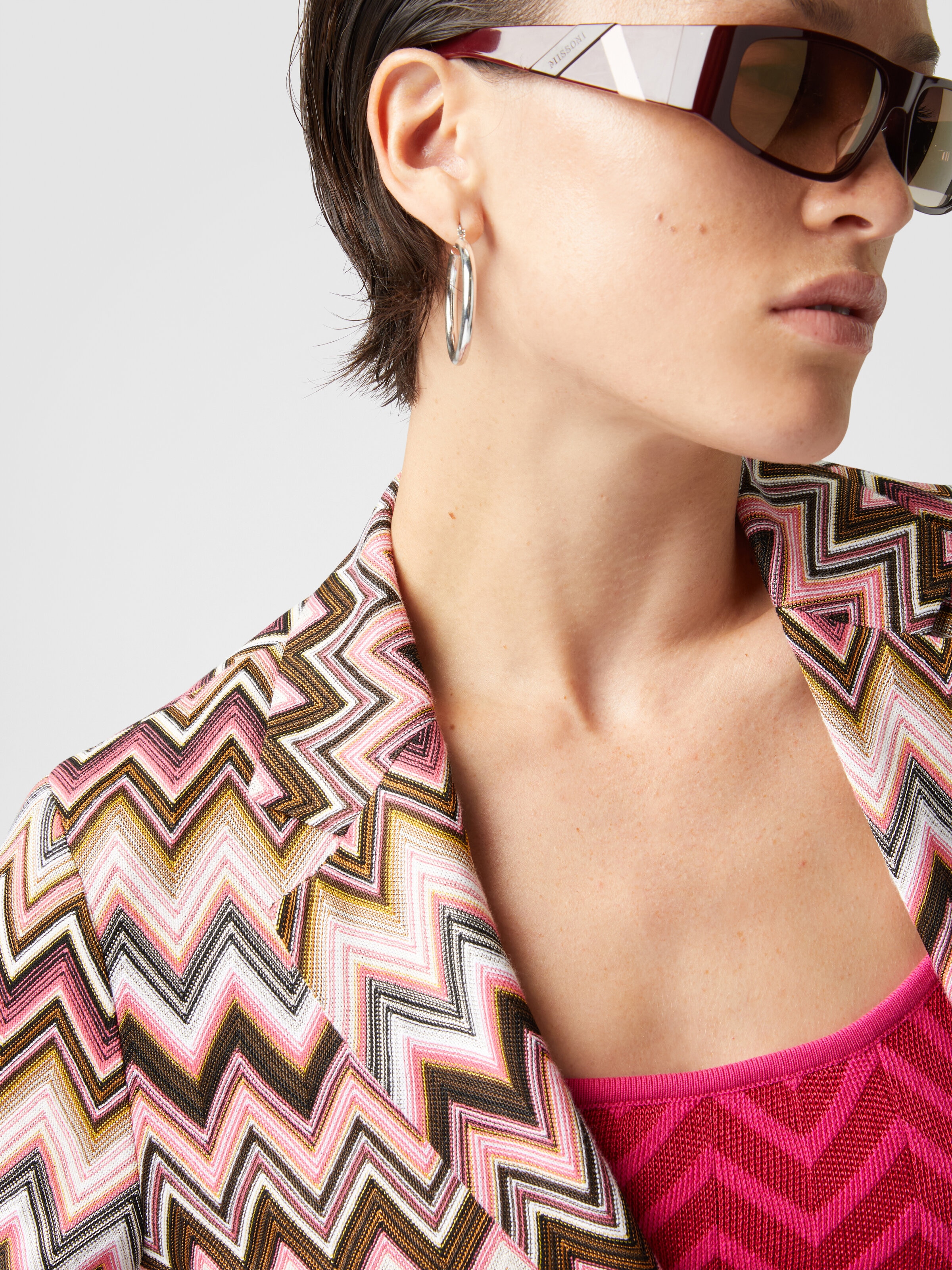 Blazer monopetto in cotone e viscosa zig zag, Multicolore  - 4
