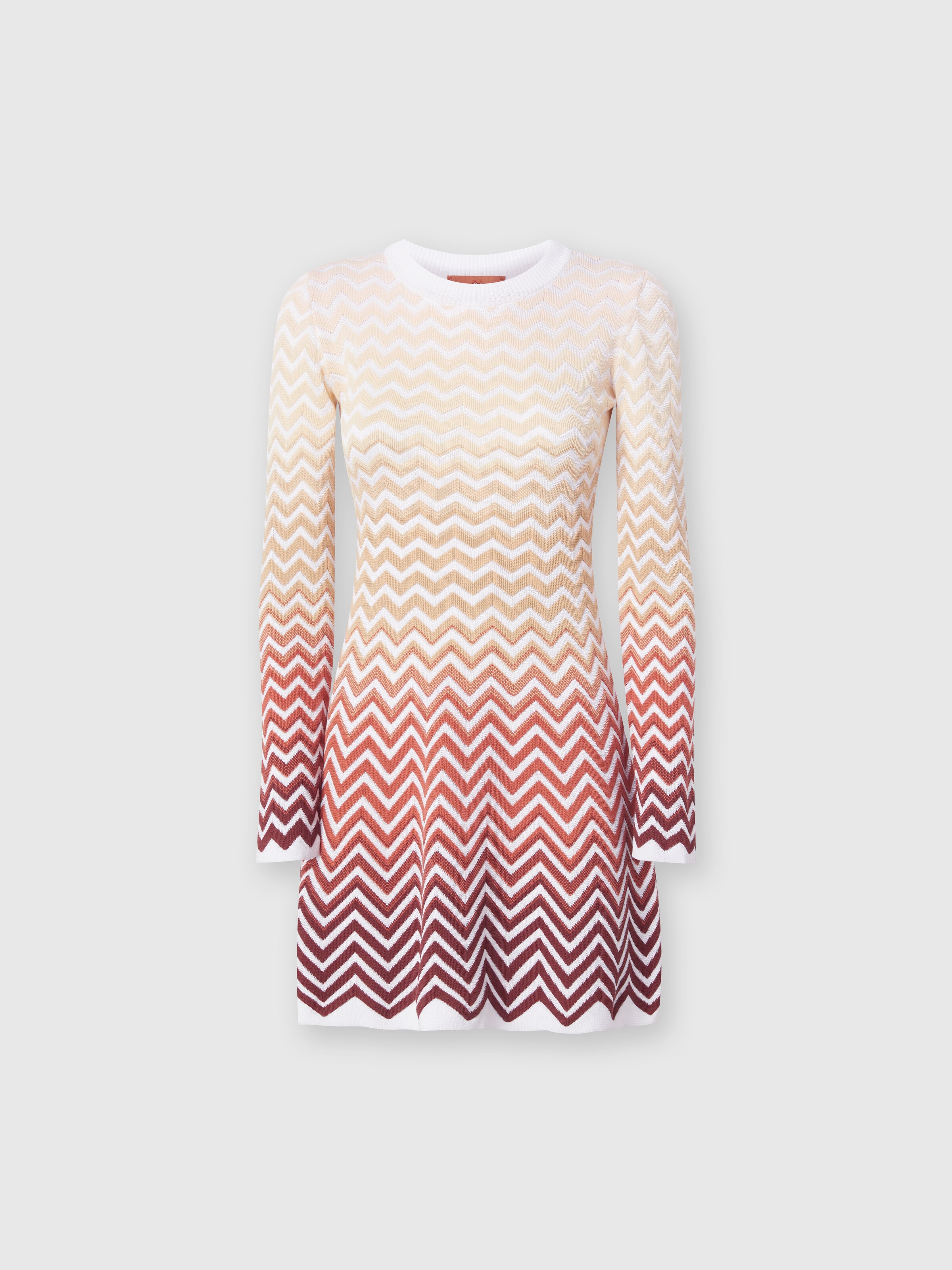 Flared mini-dress with dégradé chevron motif, Multicoloured  - 0