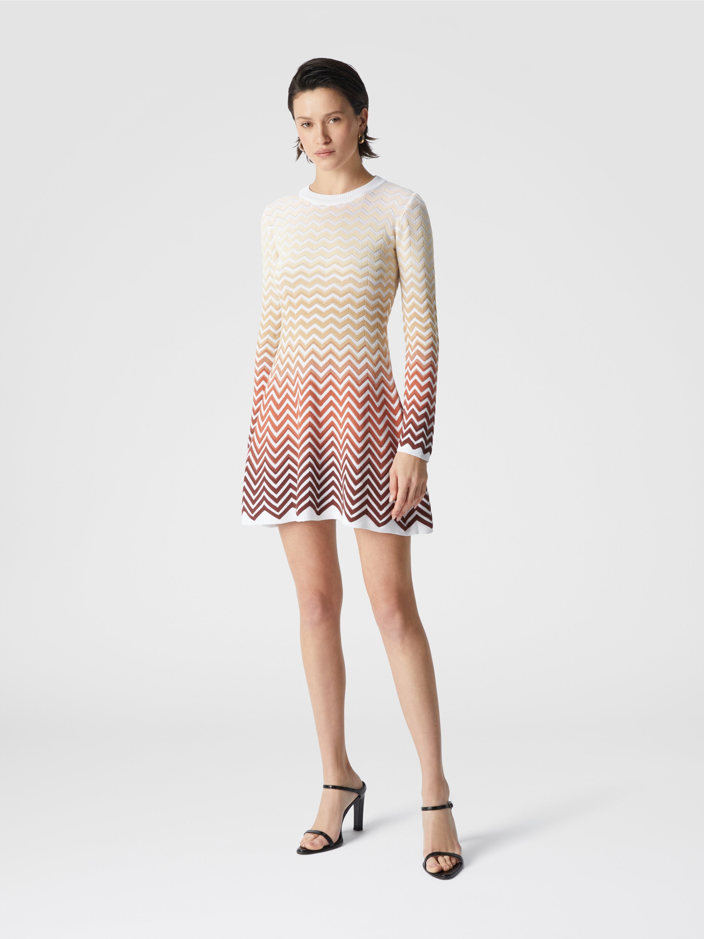 Flared mini-dress with dégradé chevron motif, Multicoloured  - 1