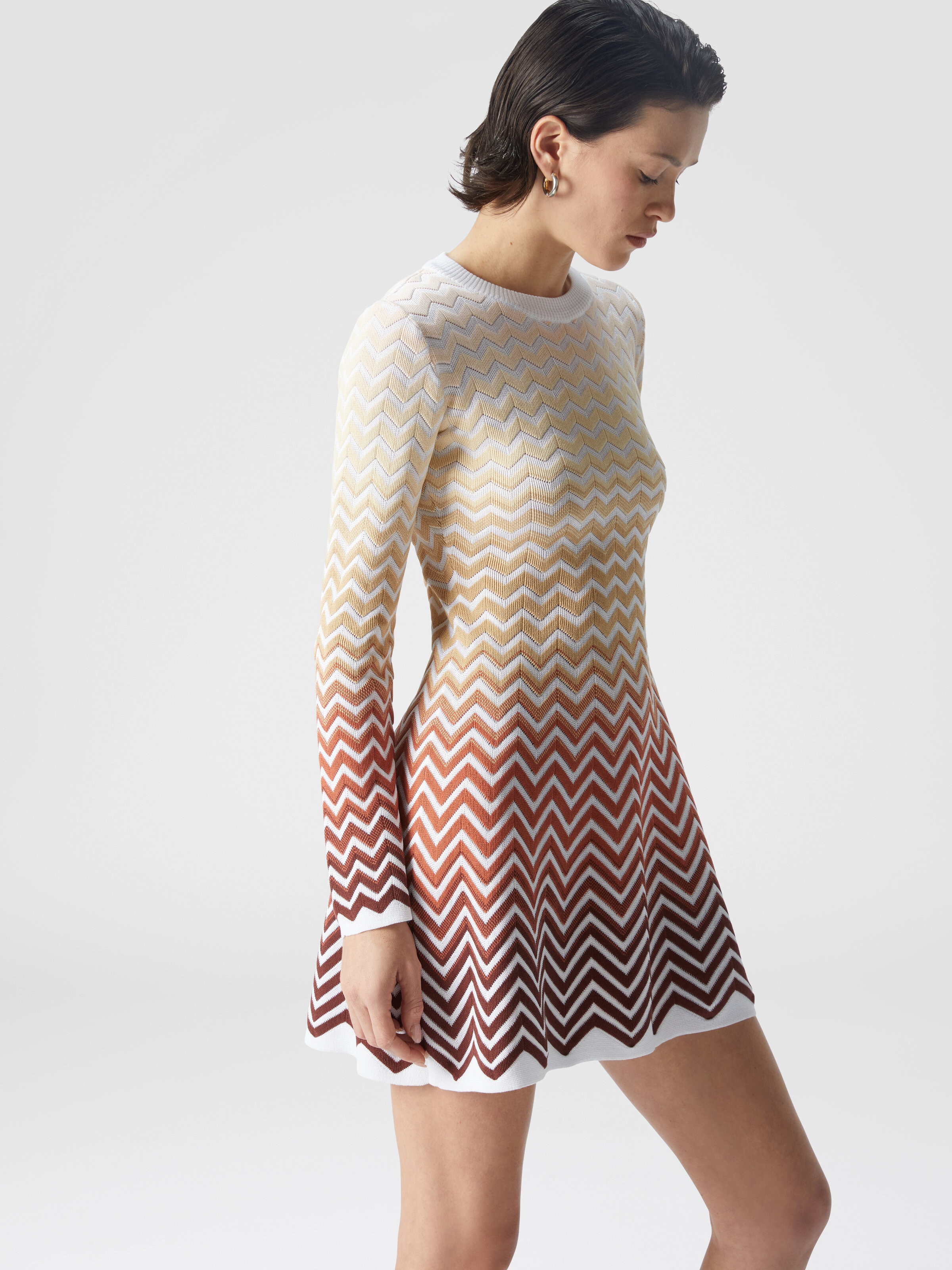 Flared mini-dress with dégradé chevron motif, Multicoloured  - 3