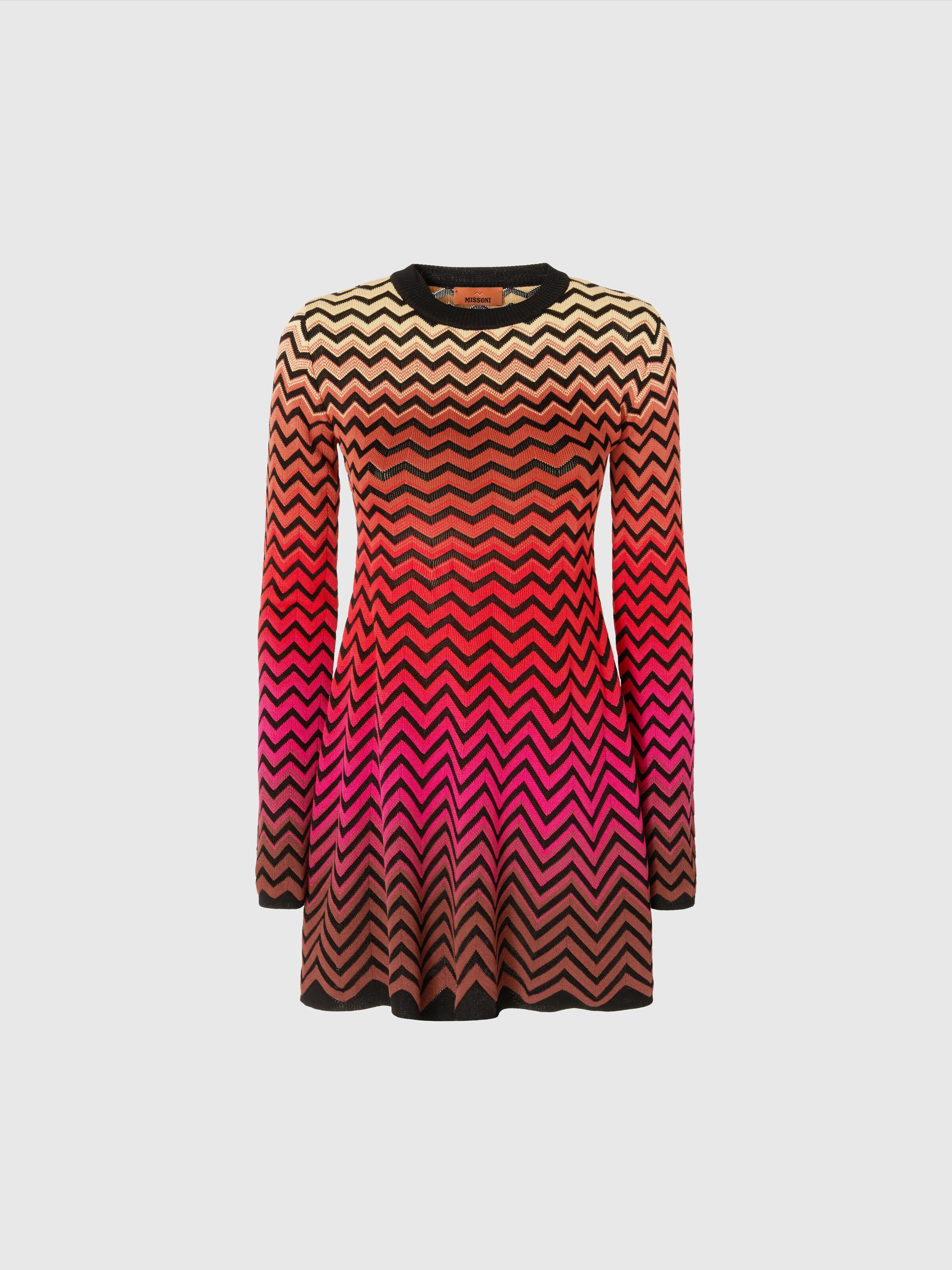 Flared mini-dress with dégradé chevron motif, Multicoloured  - 0