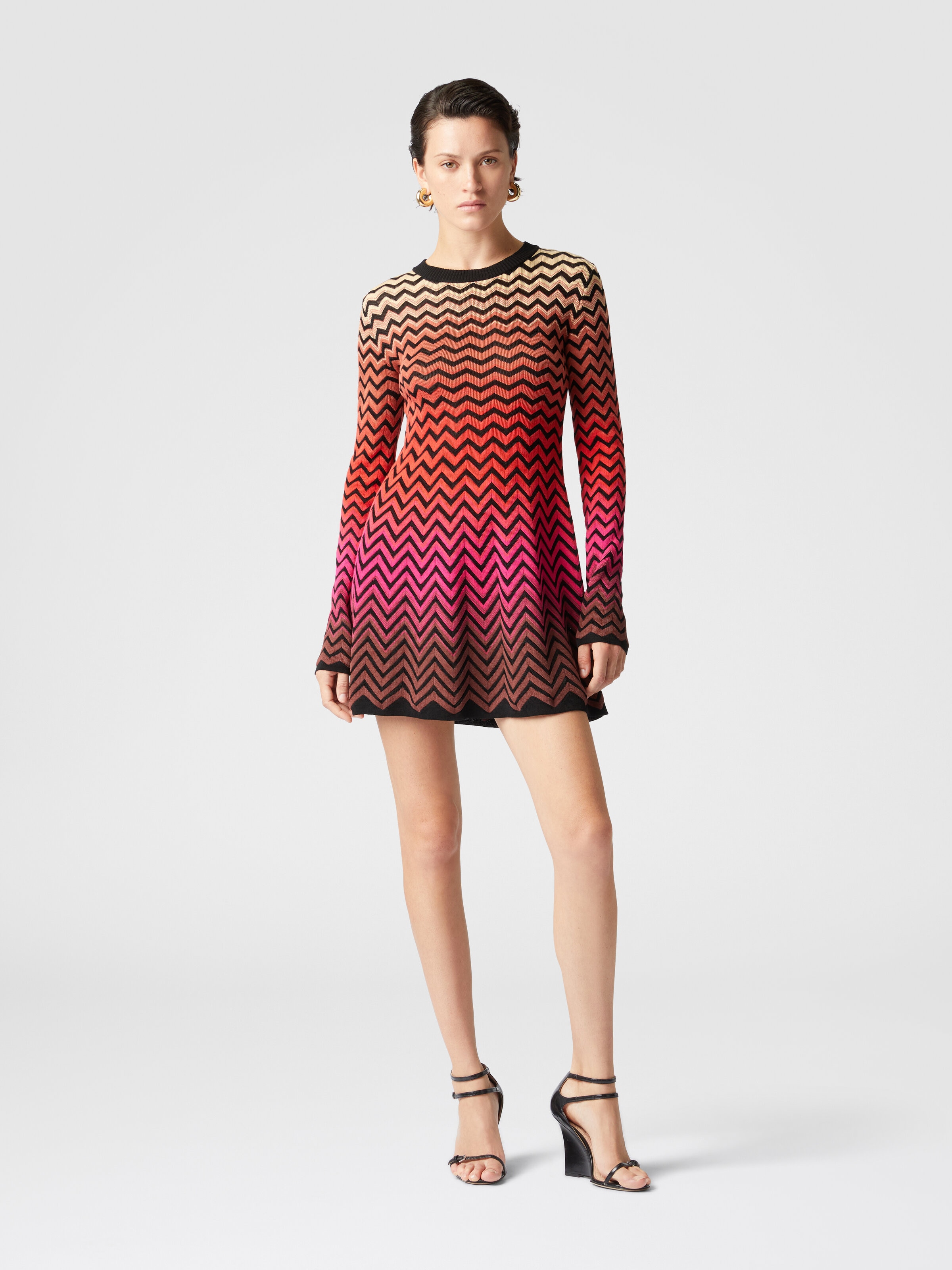 Flared mini-dress with dégradé chevron motif, Multicoloured  - 1