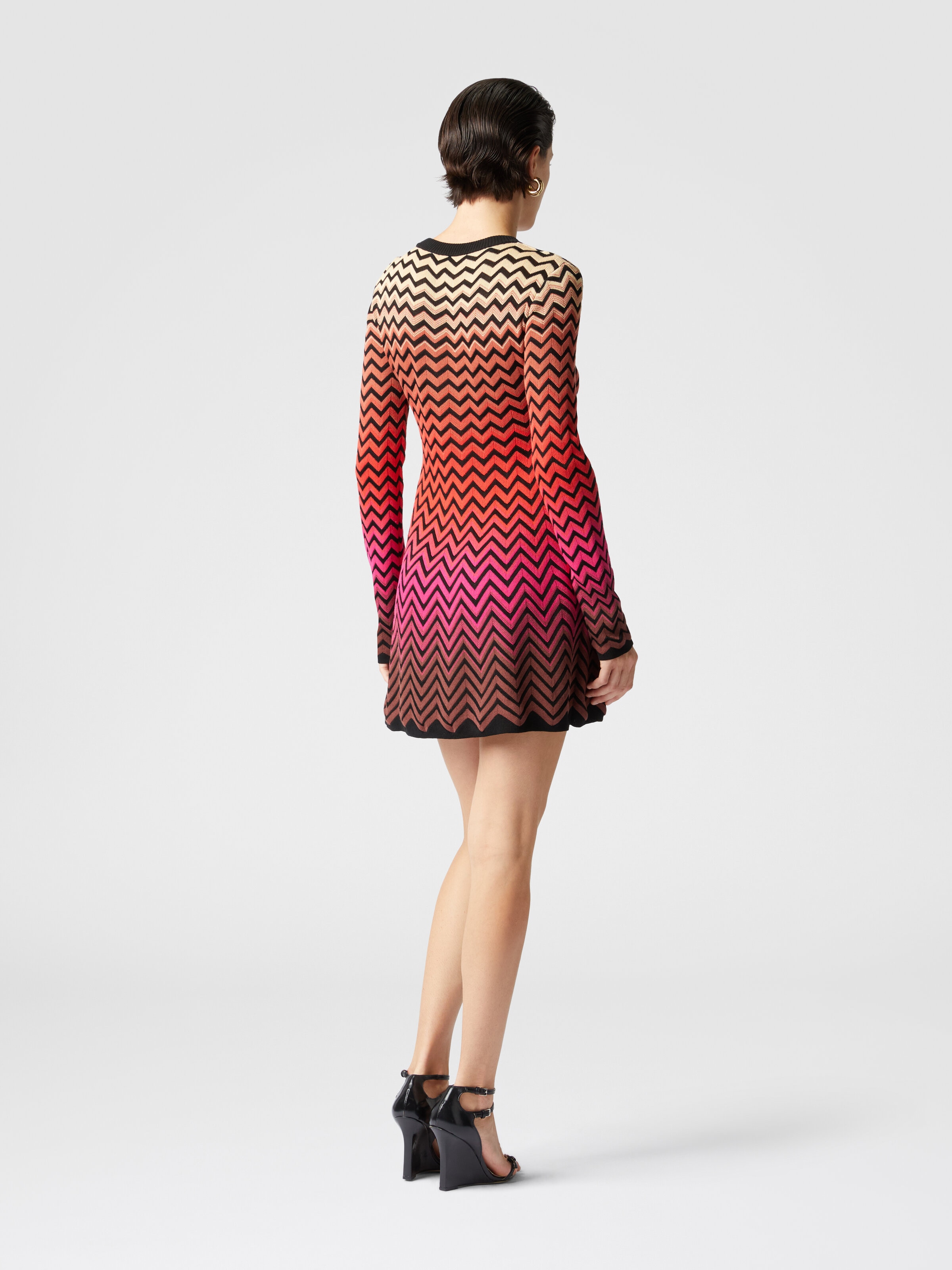 Flared mini-dress with dégradé chevron motif, Multicoloured  - 2