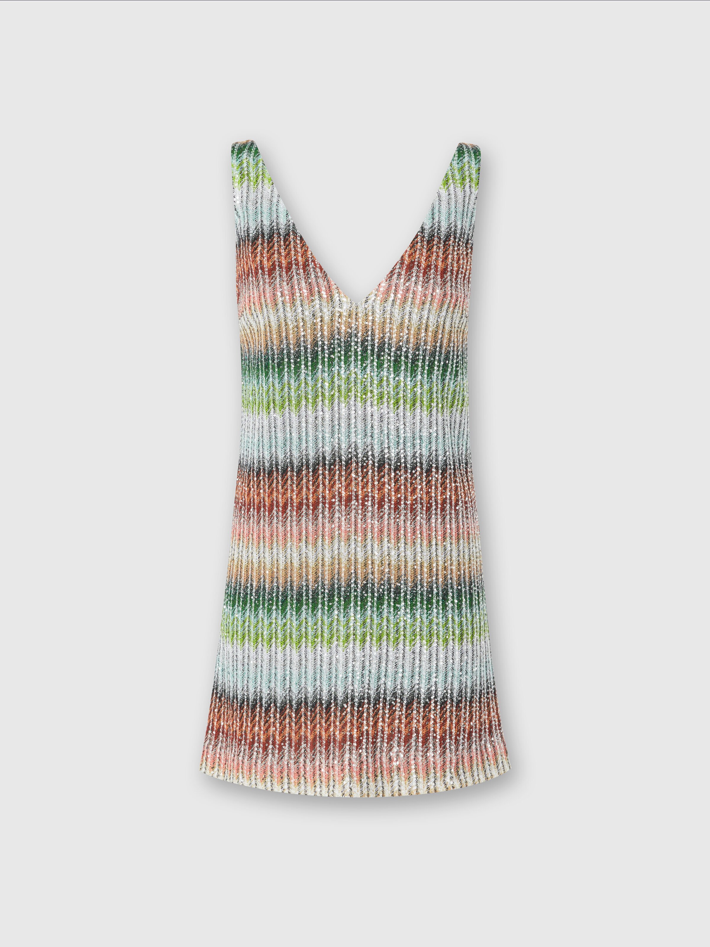 Short dress in gradient zig zag knit with sequins, Multicoloured  - 0