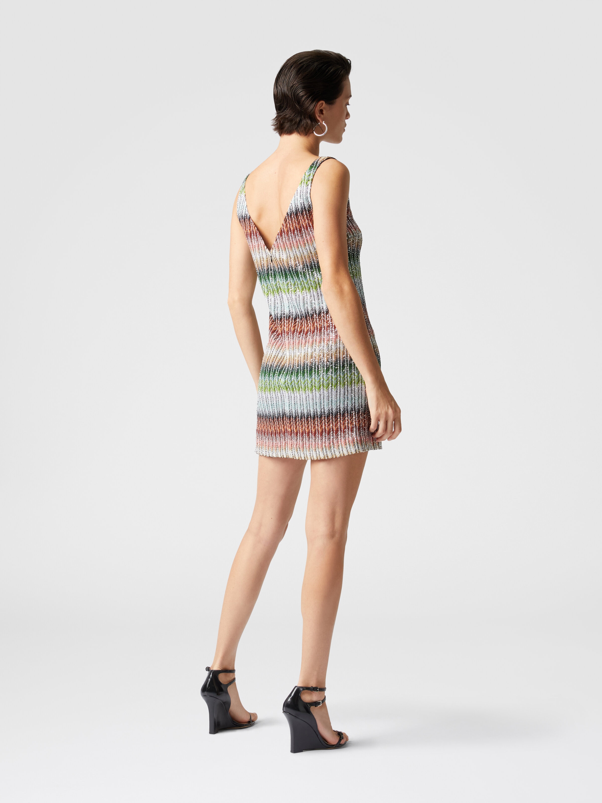Short dress in gradient zig zag knit with sequins, Multicoloured  - 2
