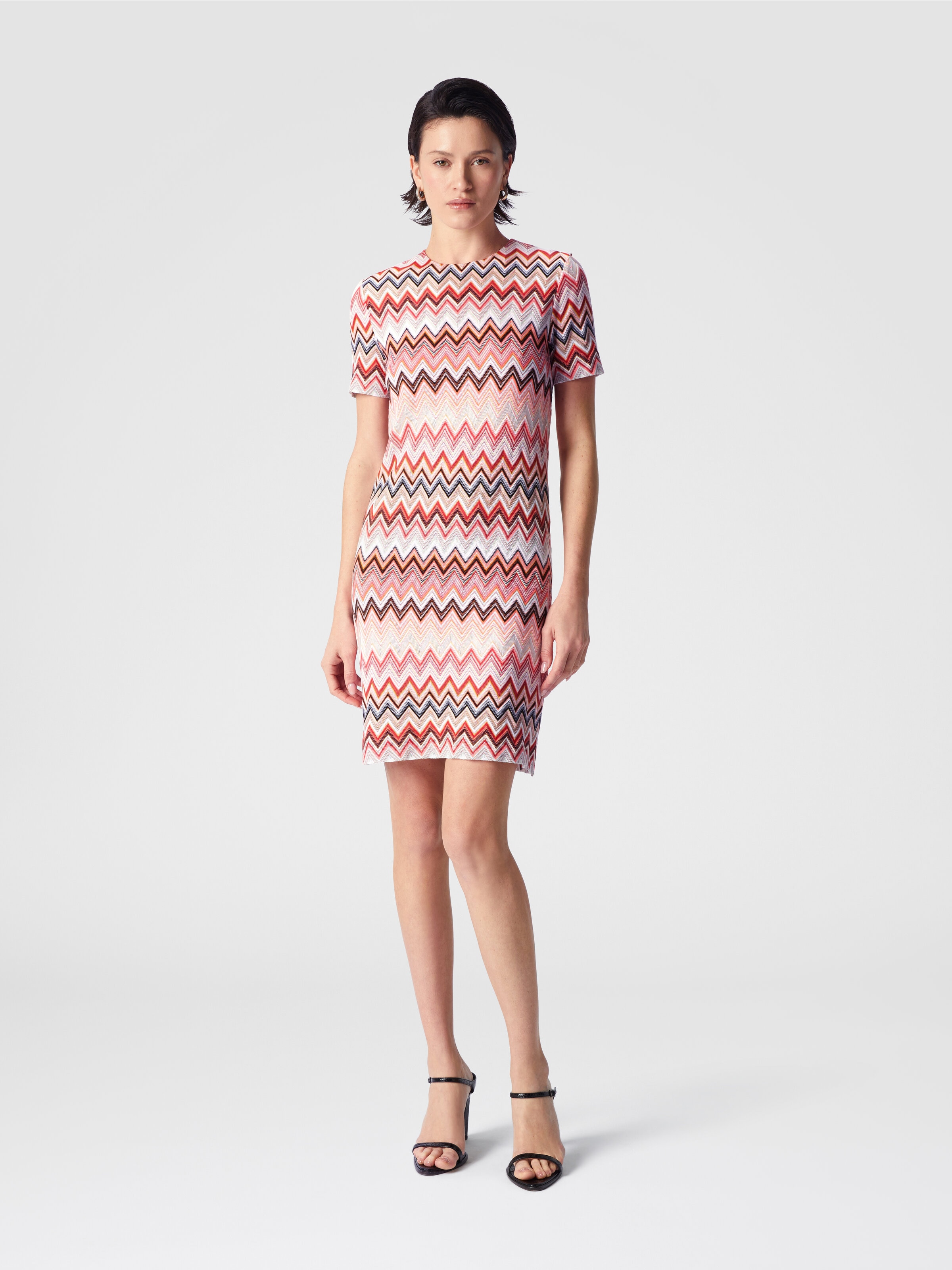 Zig zag cotton and viscose mini-dress, Multicoloured  - 1