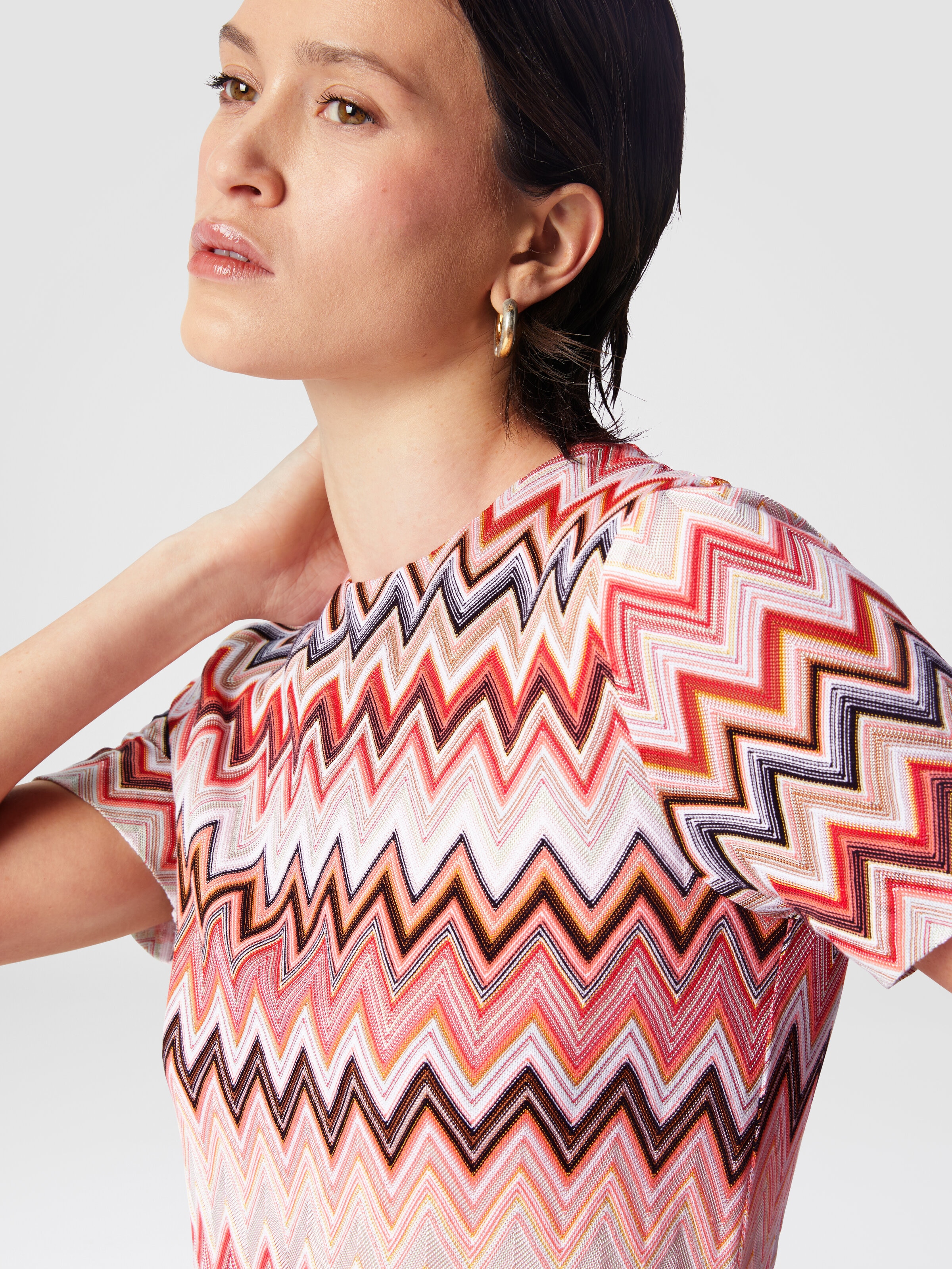 Zig zag cotton and viscose mini-dress, Multicoloured  - 4