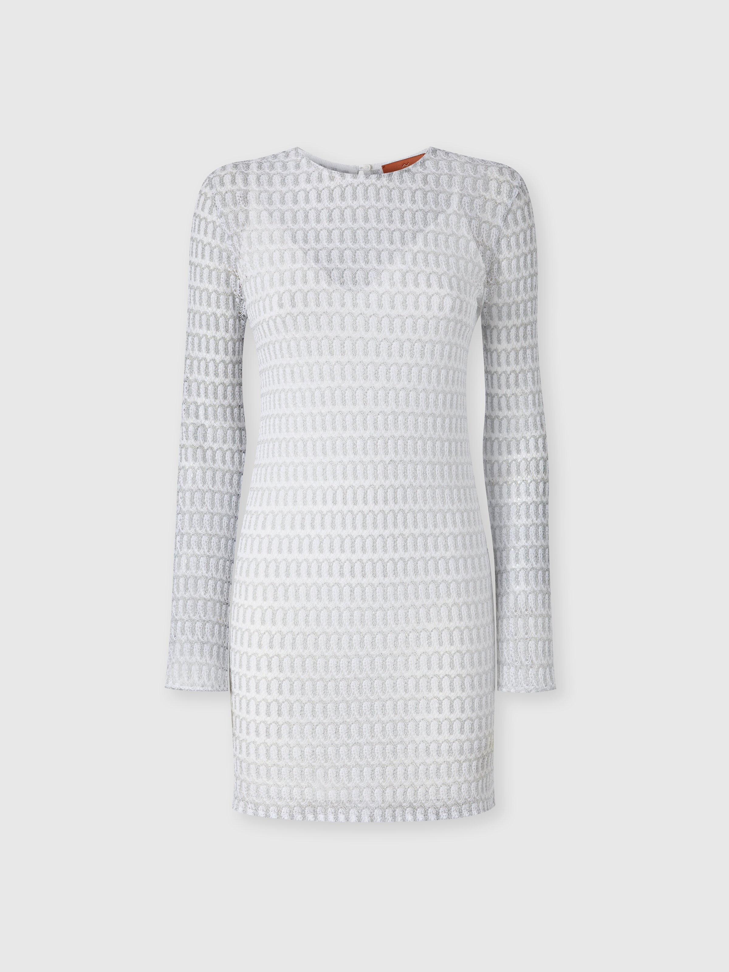 Mini-robe ras du cou en viscose motif dentelle, Argent - 0