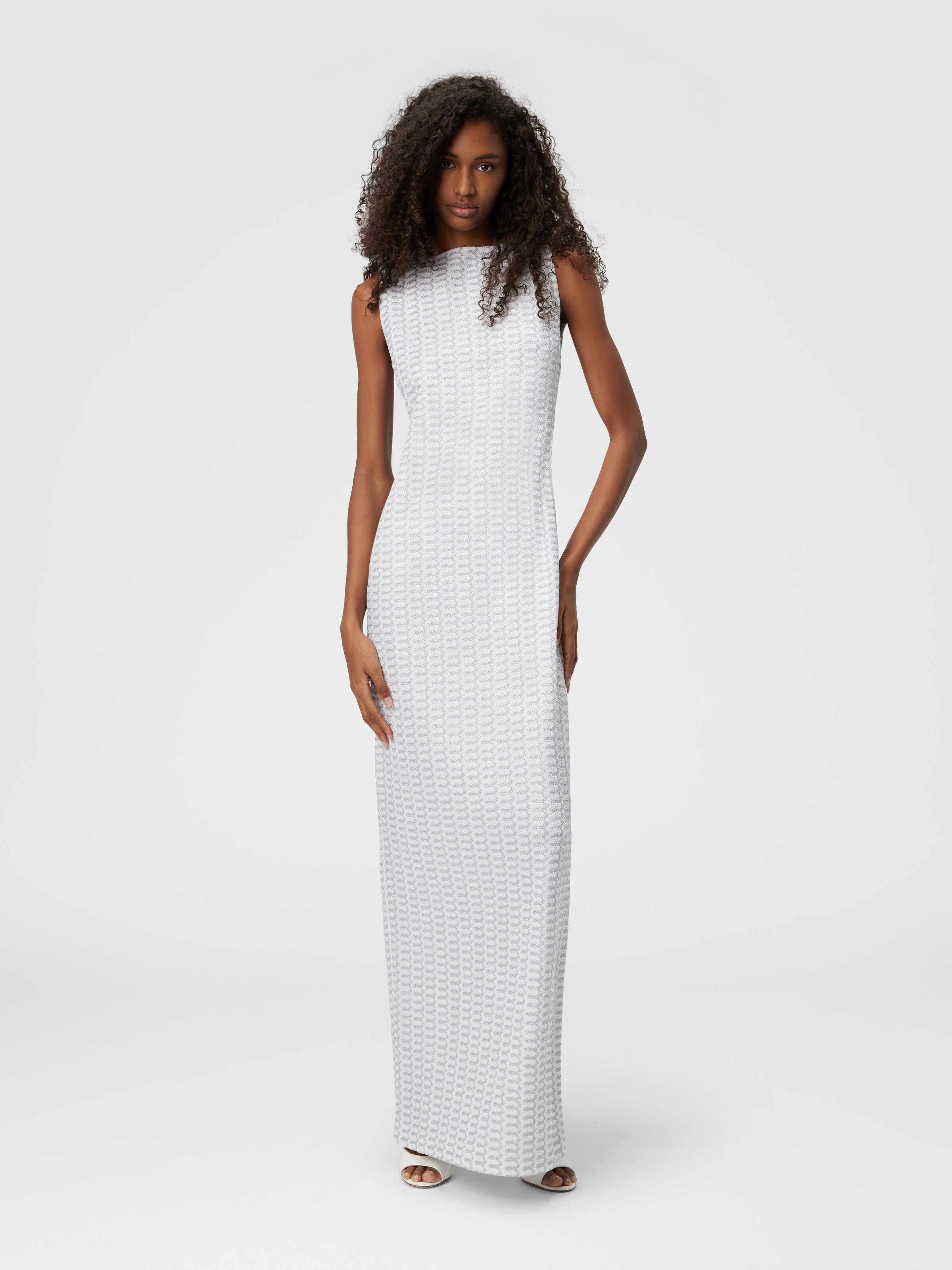 Robe longue sans manches en viscose lamée avec motif dentelle, Argent - 1