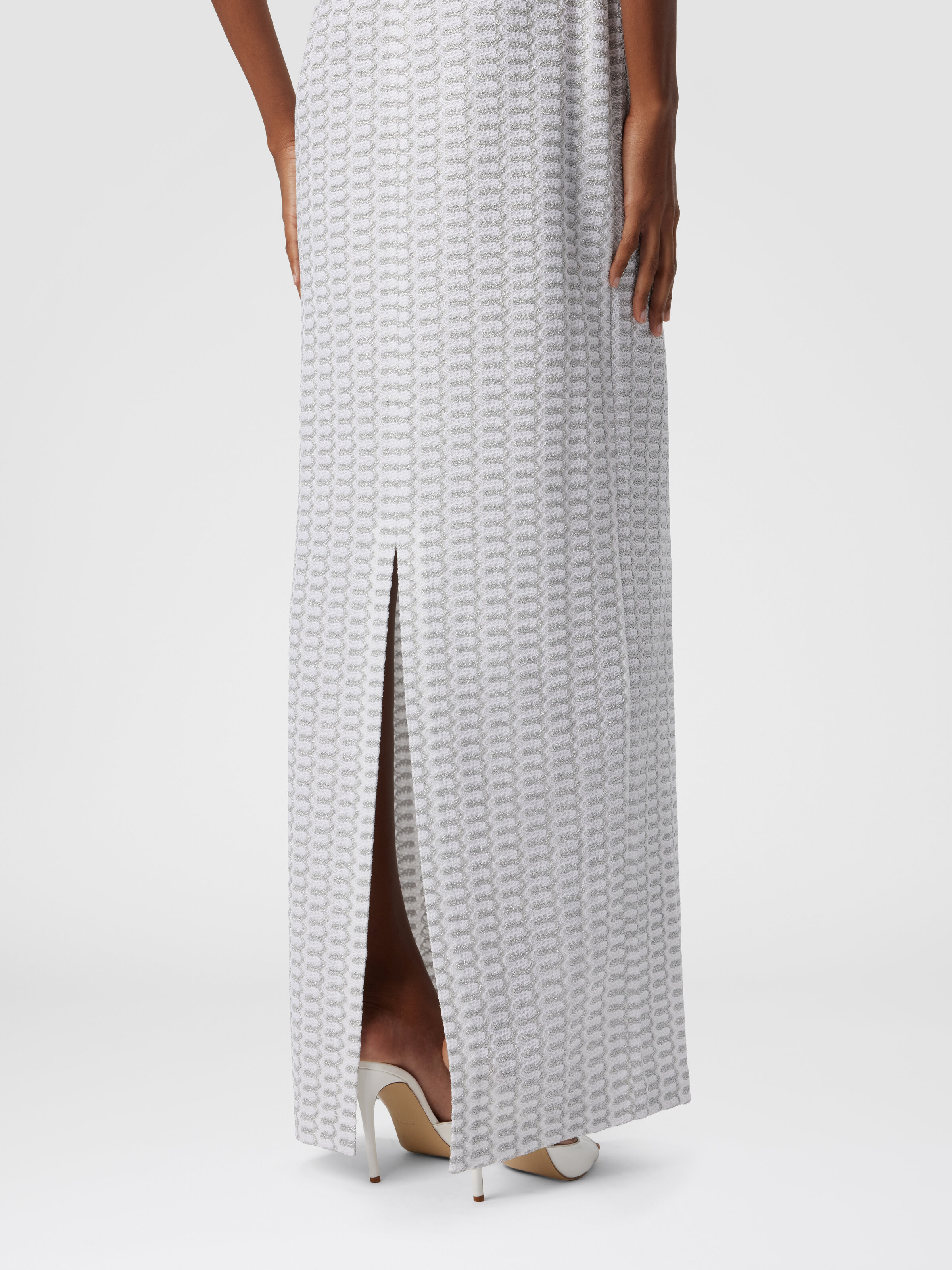 Robe longue sans manches en viscose lamée avec motif dentelle, Argent - 4